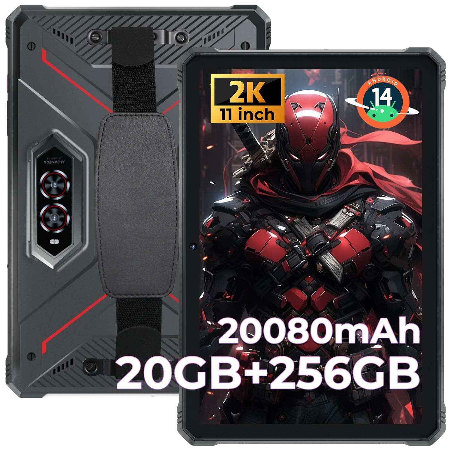 HOTWAV R9 Pro 2025 Upgrade Rugged Tablet 11 inch Android 14 Tablet, 2K 20080mAh 20GB+256GB (2TB SD) Outdoor Tablet, 64MP+16MP Octa-Core IP68IP69K Waterproof Tablet, 4G Dual SIM 5G WiFi/Face ID/GPS/OTG