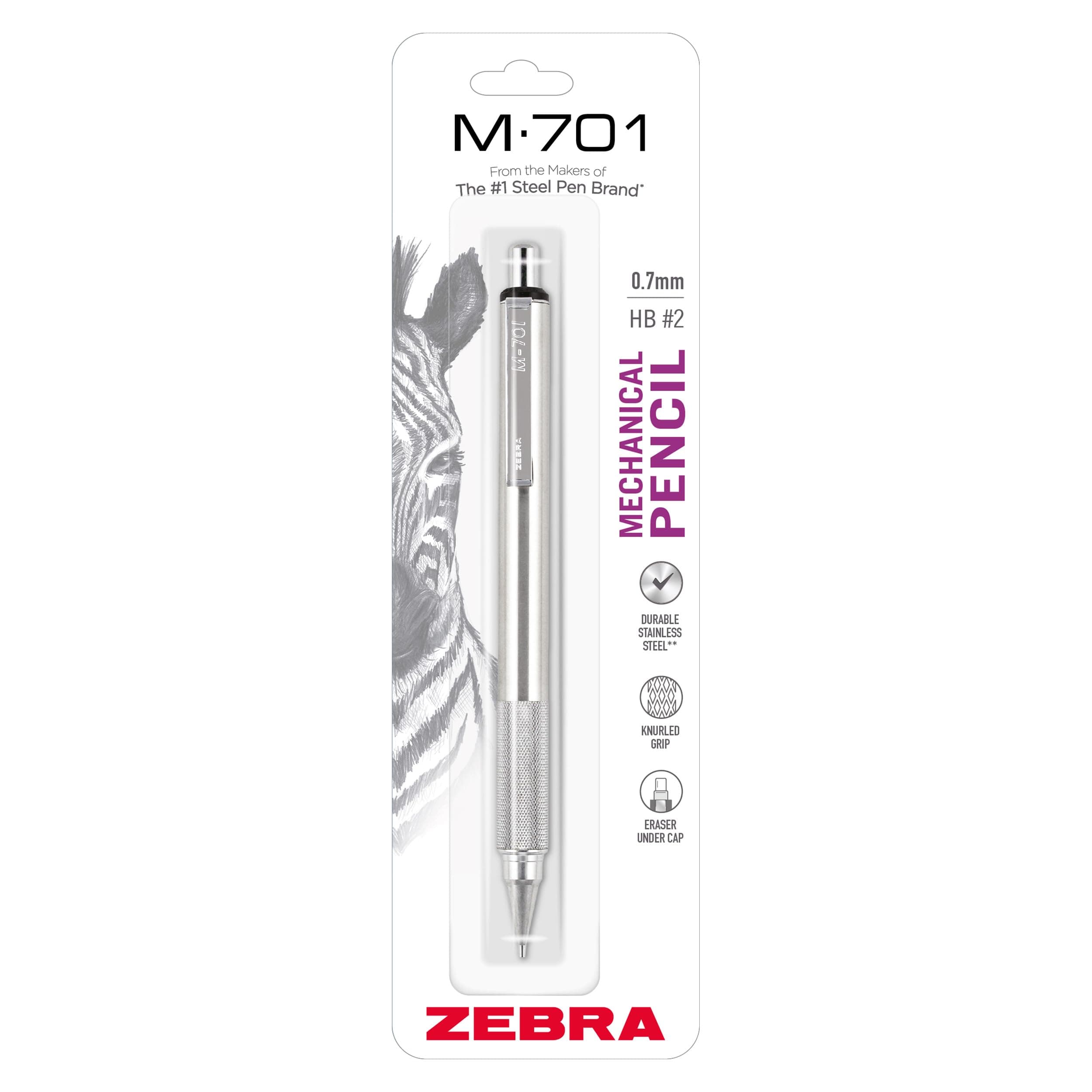 Zebra Pen M-701 Mechanical Pencil, Stainless Steel Barrel, Medium Point, 0.7mm, 1-Pack