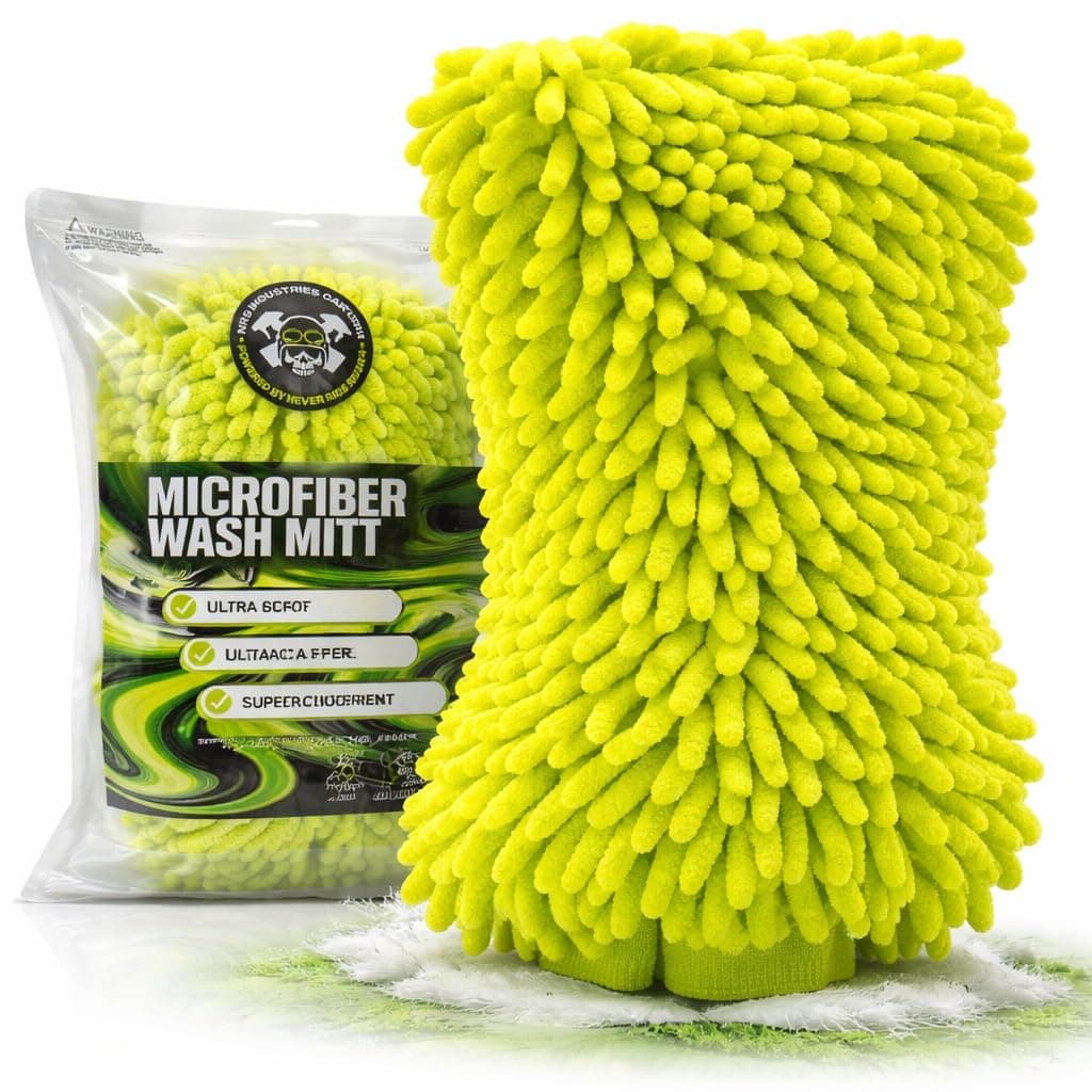 Never Ride Stock Microfiber Car Wash Mitt – Scratch-Free Chenille, Extra Thick & Ultra Absorbent – Safe for Black & Dark Paint – Lint-Free, Reusable Auto Cleaning Glove