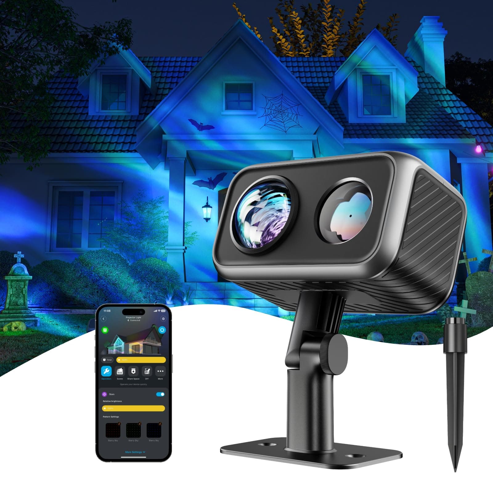 Govee Outdoor Projector Light, Laser and Aurora Star Projector Light for Indoor and Outdoor Decor, 16 RGB Patterns, RGBW Aurora, 51 Scene Modes, Works with Alexa, Google Assistant, Matter