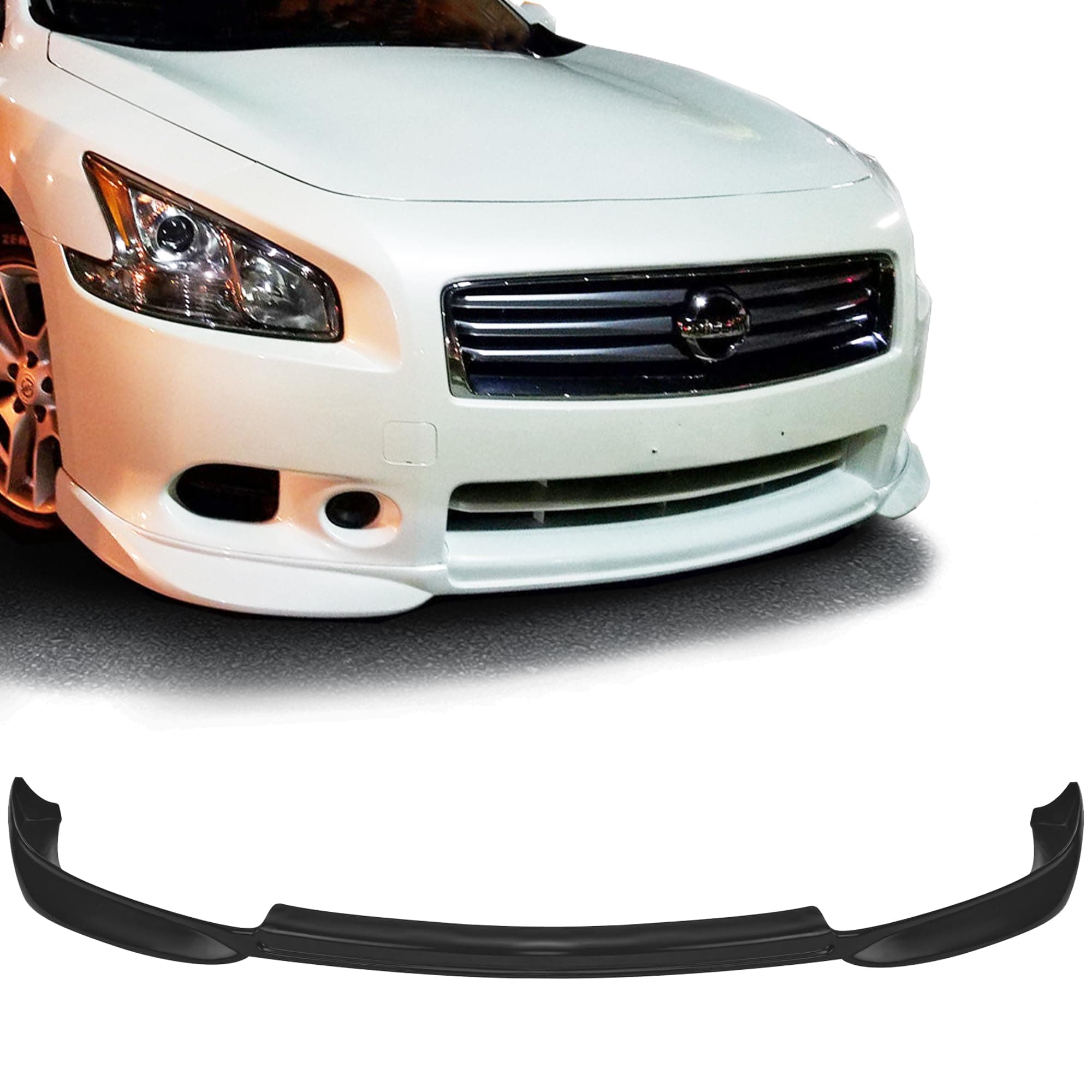 Compatible with/Replacement for Front Bumper Lip, STL Style PU Front Lip Spoiler Black, Fits 2009 2010 2011 2012 2013 2014 2015 Nissan Maxima Sedan