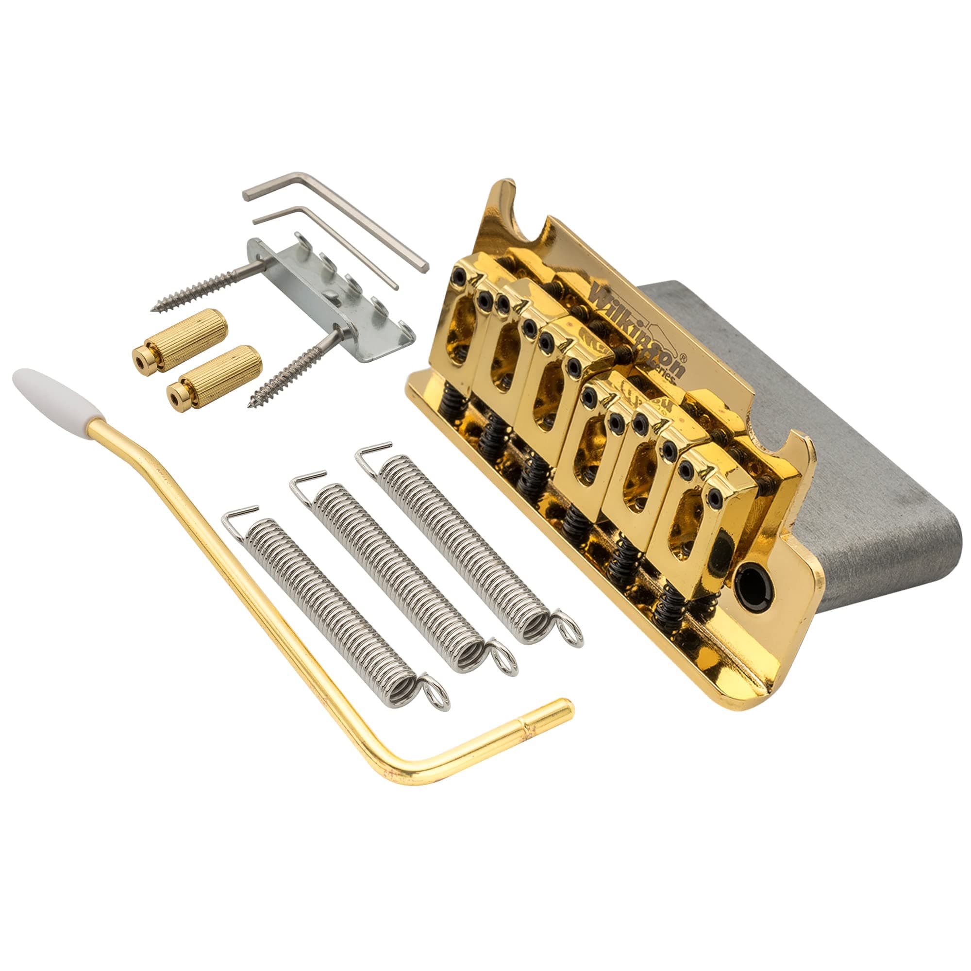 Wilkinson 54mm (2-1/8 inch) Full Block ST Guitar Tremolo Bridge Pop-In Arm 2-Point for MIJ/MIK Strat, Gold
