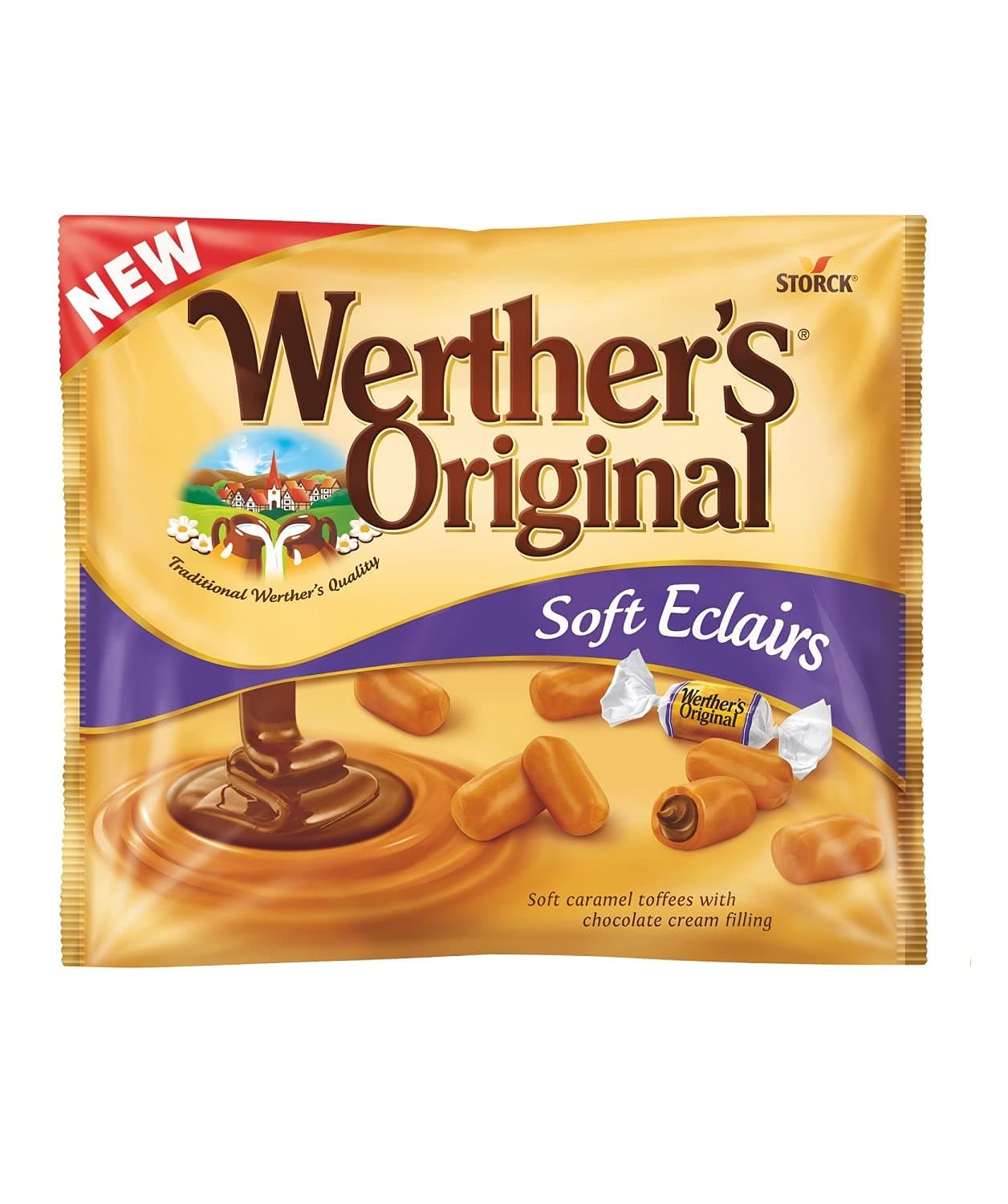 Werther’s Original Soft Eclairs Candies 500 g – Soft Creamy Caramel Toffees with Chocolate Cream Filling – German Premium Confectionery