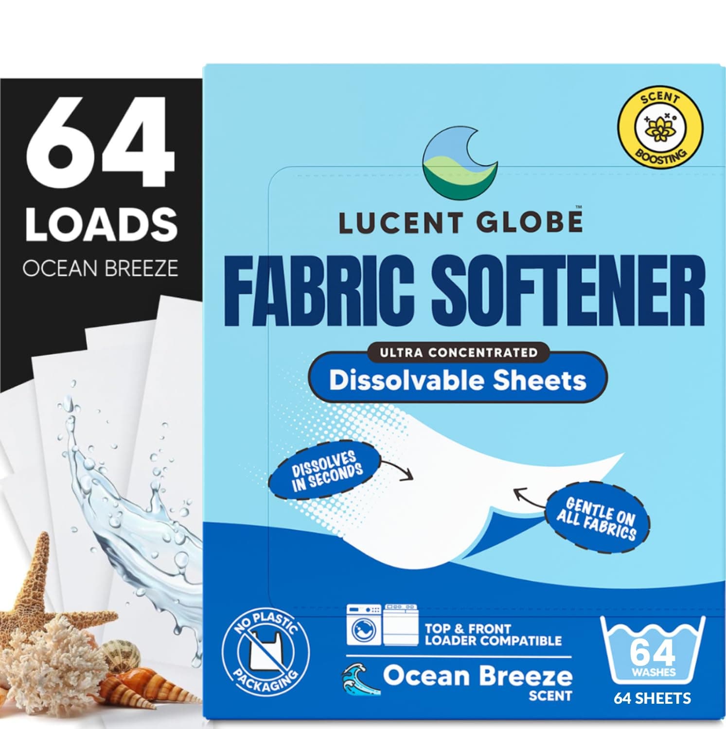 Lucent Globe Fabric Softener Sheets for Washer - Softens & Freshens Laundry, Gentle on Fabrics & Skin - Free from Harsh Chemicals - Travel-Friendly Fabric Softener for Washing Machine (OB)