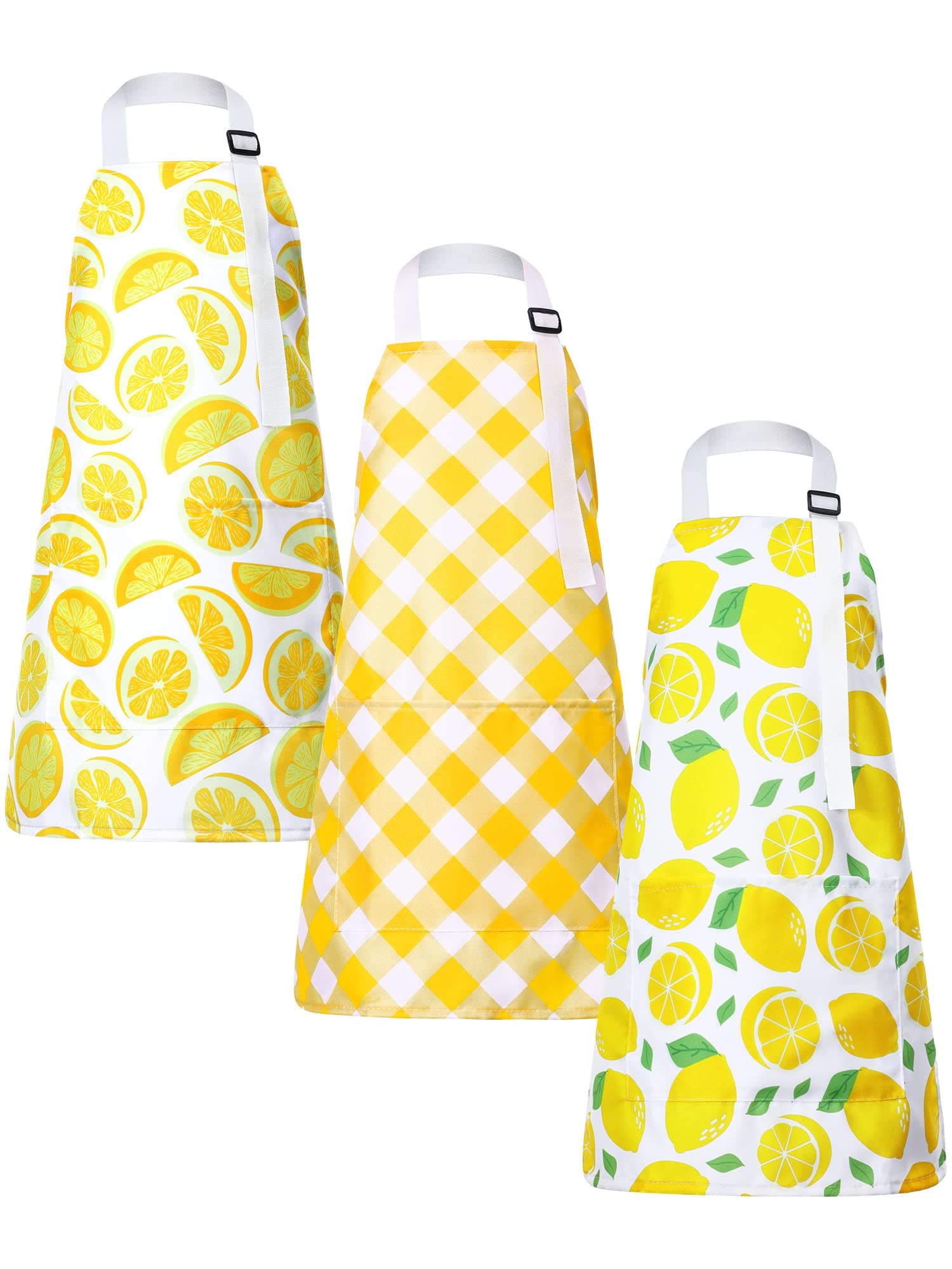 Jenaai 3 Pcs Lemon Kids Apron with Pockets Adjustable Strap Lemonade Apron for Boys Girls Lemonade Stand Supplies Cooking Painting Apron, 6-12 Years