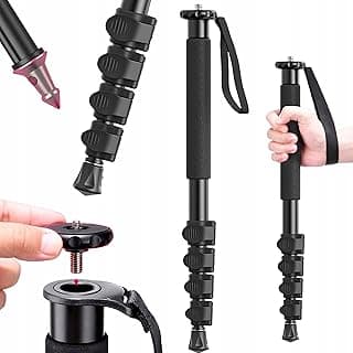 155cm Camera Monopod Hiking Stick | 5 Sections, 1/4'' Hole | Reversible 1/4"-20 & 3/8"-16 Mounting Plate | Foam Hand Grip, Aluminium & ABS | 43cm Folded, Weight 375g, 5Kg Payload - T049GBB1