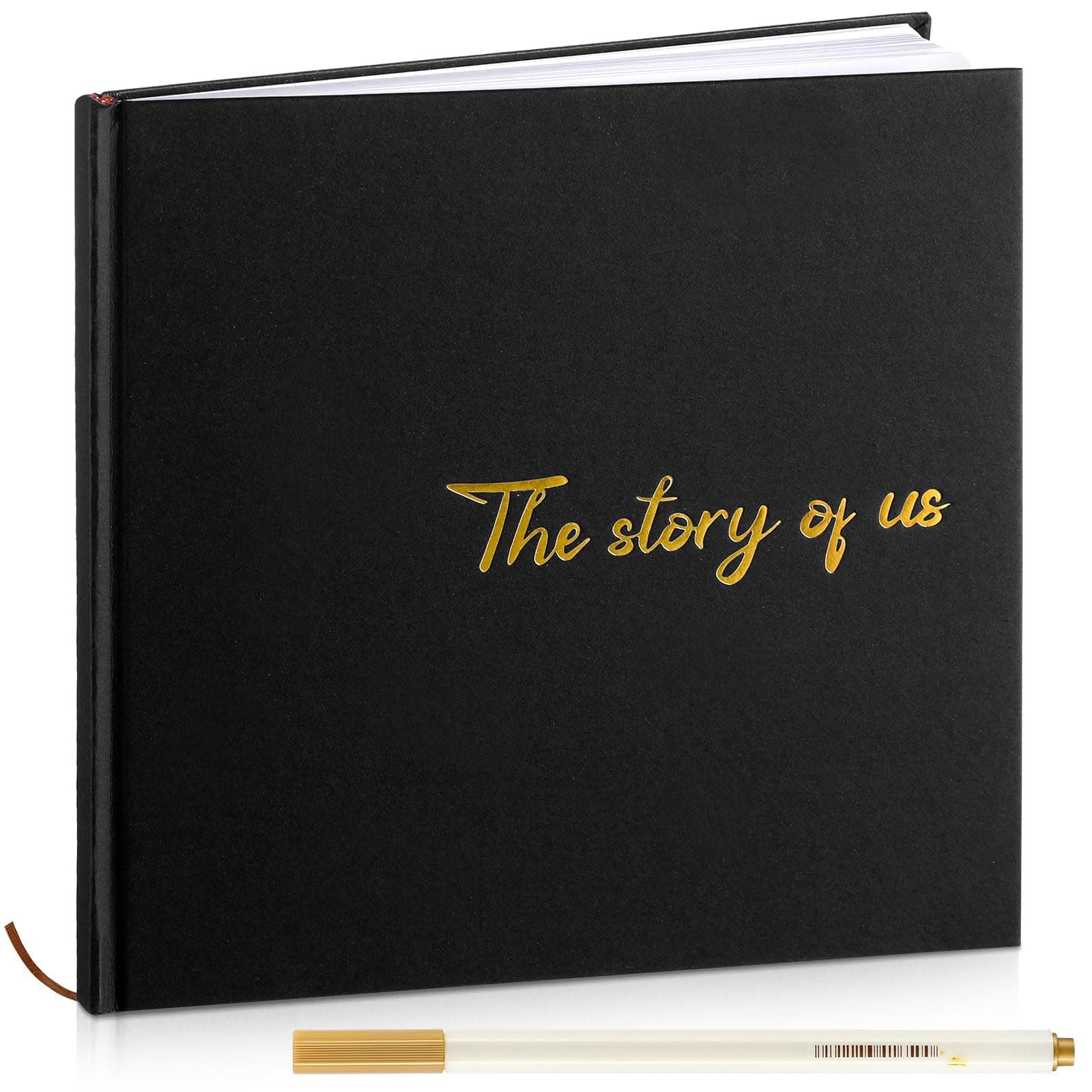 Colarr Hardcover Couples Scrapbook 144 Pages 8.7 x 8.7" Valentine Couples Photo Album Scrapbook Journal for 1 Year Wedding Memory Anniversary Photo Book Gift with 2 Markers(Black)