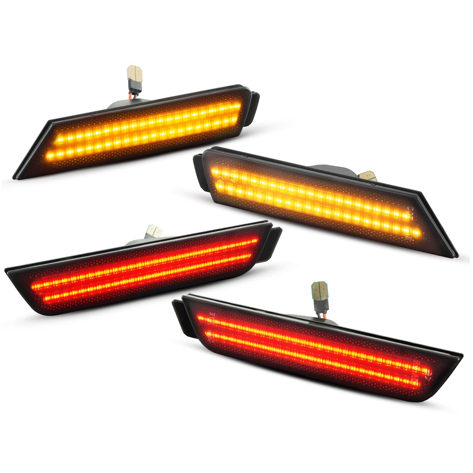 Gempro LED Side Marker Lights Front Rear Bumper Fender Marker Lamps Compatible with Chevy Camaro 2010-2015 Red Amber Reflectors Double Lamp Strips, 4pcs (Smoked Len)