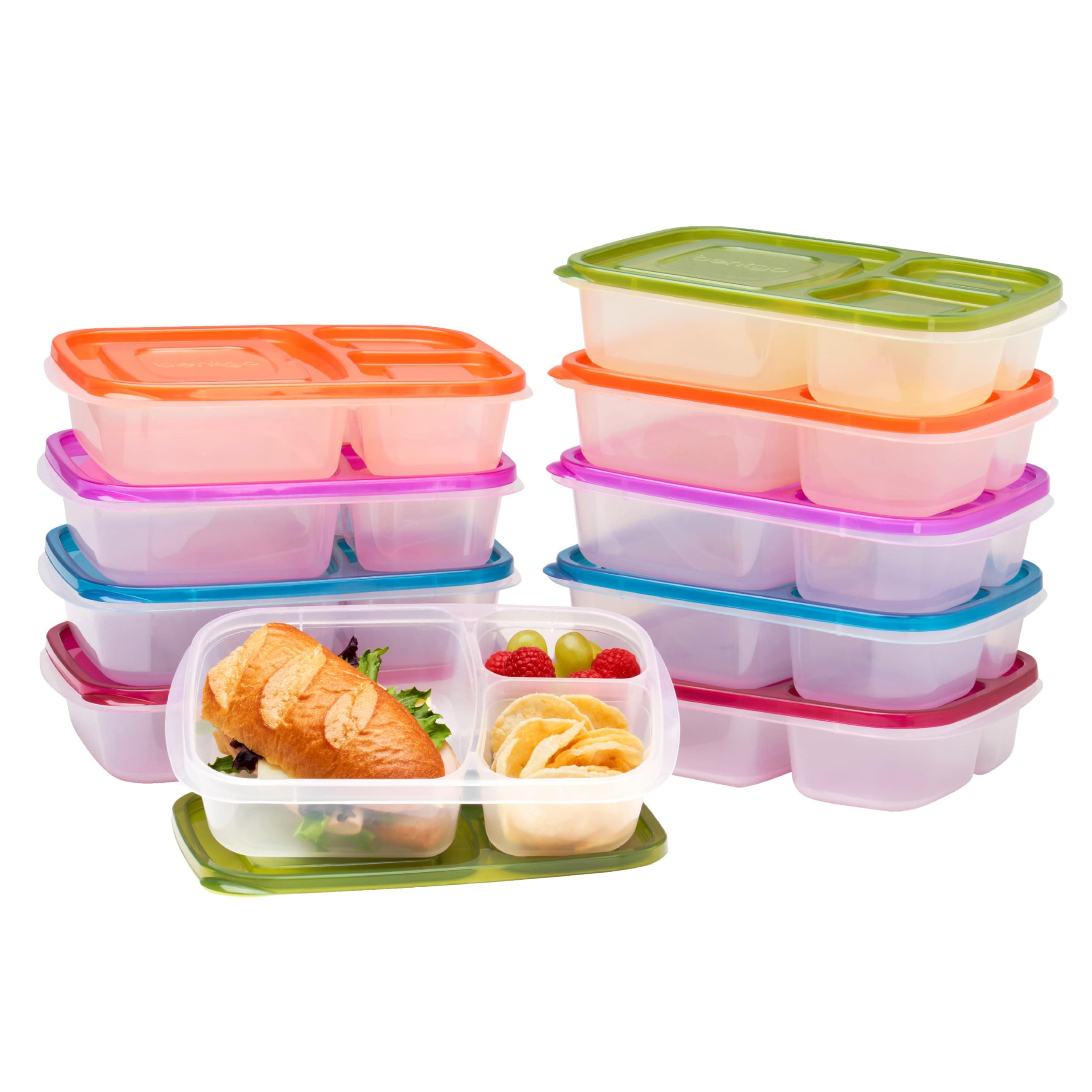 Bentgo EasyLunchboxes - Lunch Boxes - Reusable 3-Compartment Food Containers for School, Work, and Travel, Set of 10, (Classic)