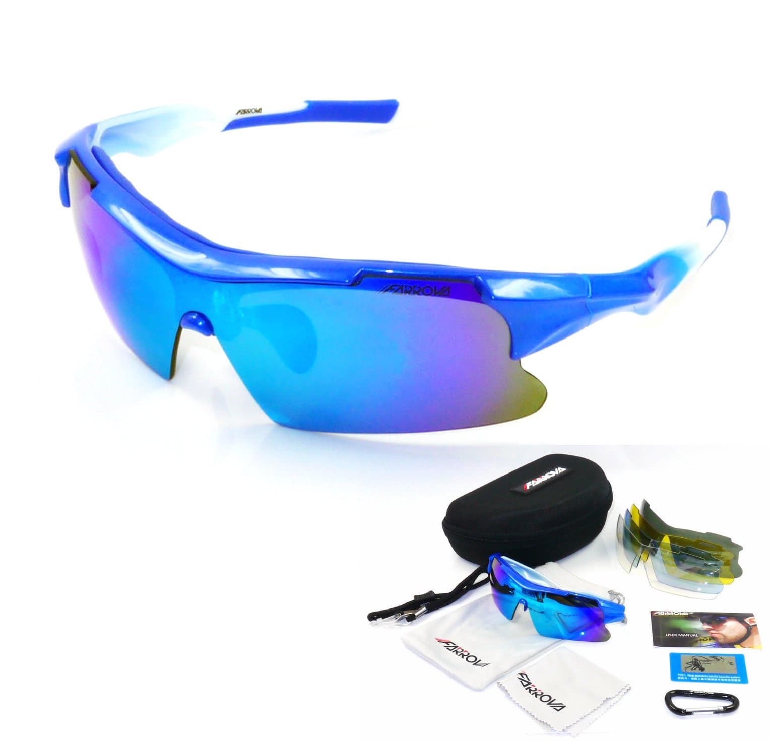 KD018P POLARIZED Sports Sunglasses with 5 Set Interchangeable Lenses (Main Black Grey Lenses are Polarized Lenses, REVO Plated Colorful Film Dark Lens, Yellow Lenses Night Vision, Blue Transparent Lenses and Crstal Clear Lenses) for Cycling, Fishing, Driving, Golf, Running and All Outdoor Activities, Shatterproof Flexible Unbreakable TR90 Frame