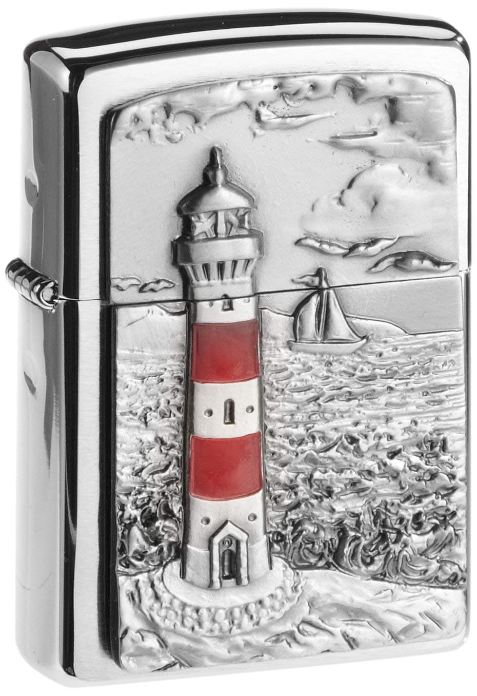 Zippo Windproof Lighter - Lighthouse Emblem - Brushed Chrome - Refillable for Lifetime Use - Adjustable Flame - Gift Box - Metal Construction - Made in USA