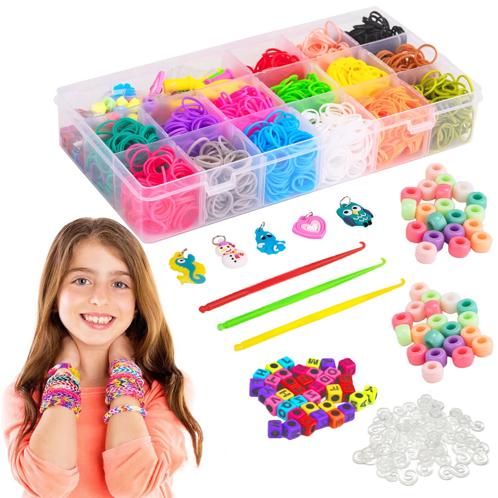 Liberry Colored Rubber Bands Bracelet Making Kit with Loom Bands Storage Container. Great Gifts for Girls and Boys, No Loom Board Included.