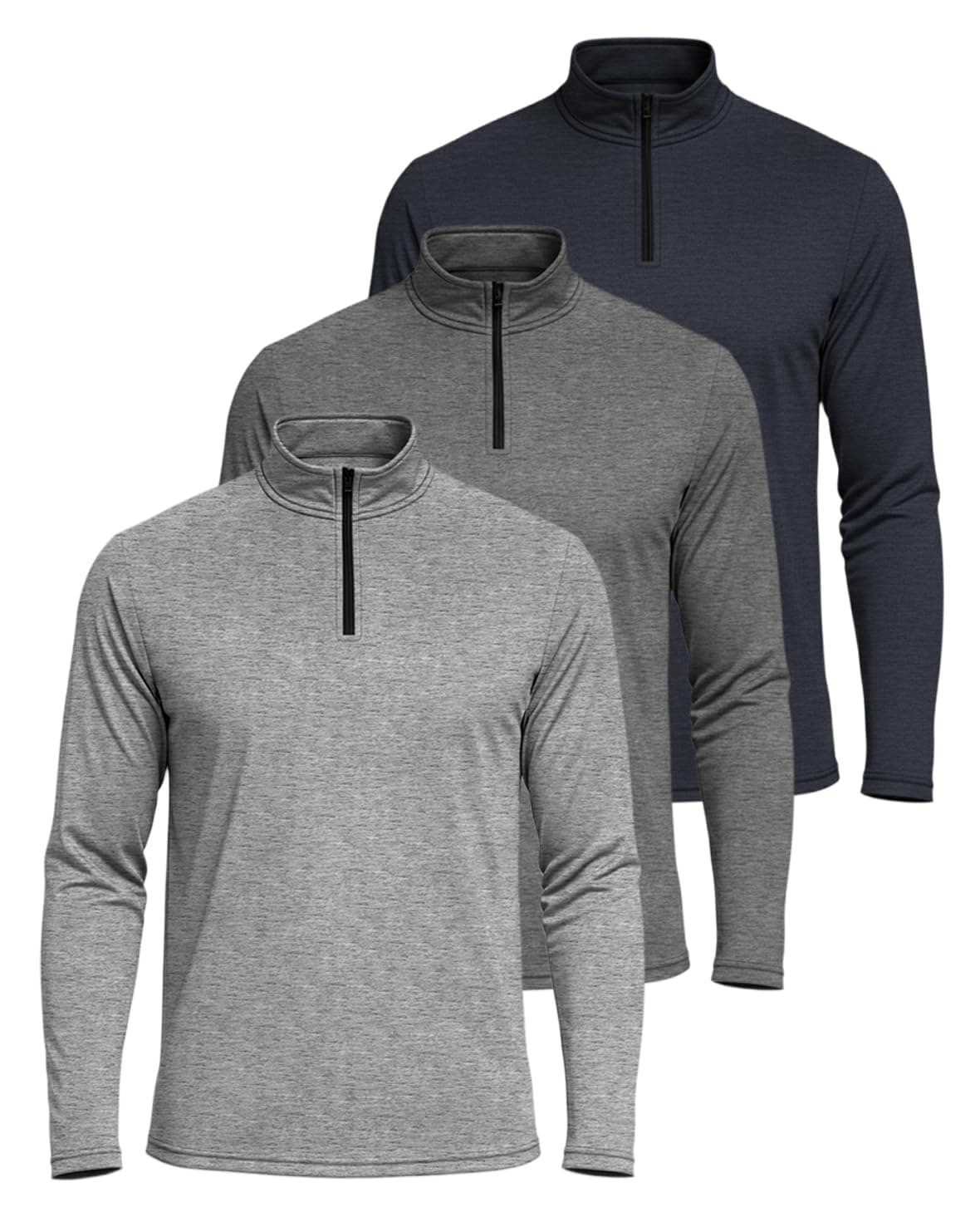 Real Essentials 3 Pack: Men's Dry-Fit Active Quarter Zip Long Sleeve Athletic Performance Pullover (Available in Big & Tall)