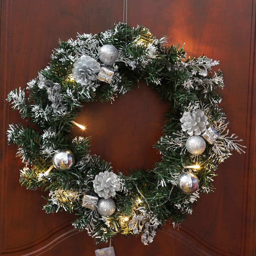 Christmas Wreath with Battery Operated LED String Lights Front Door Hanging Garland Holiday Decorations Balight
