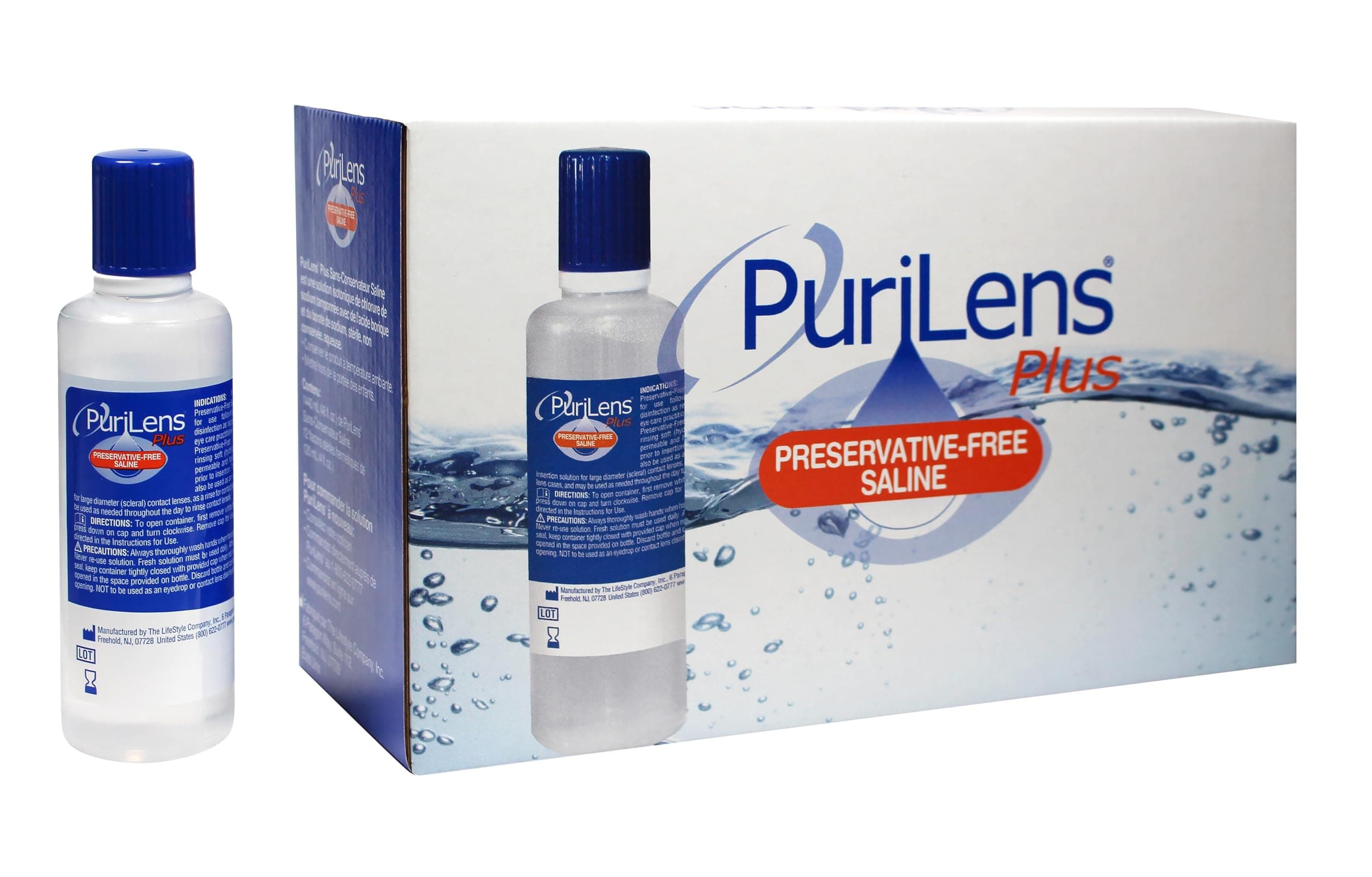 PuriLens Plus Preservative Free Saline 4 Fl Oz bottles, Pack of 12