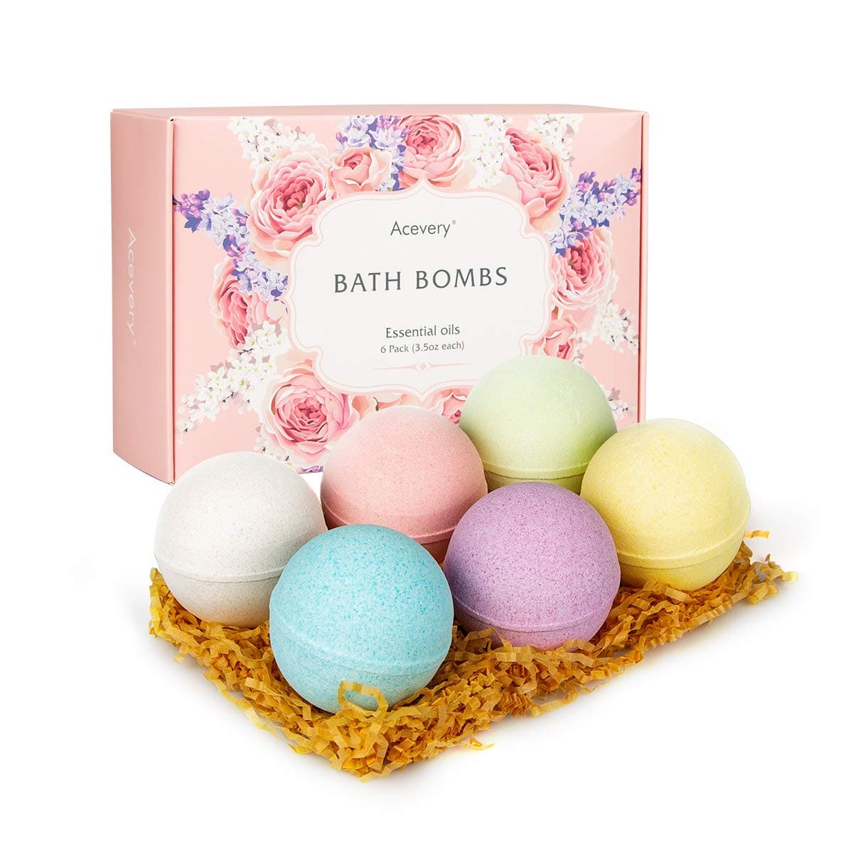 Bath Bombs Gift Set, Acevery Essential Oil Bubble Bombs 6 Large x 3.5 Oz Natural Organic Spa Fizzy Moisturizing Relaxation Aromatherapy Bubble Baths for Women, Men, Kids