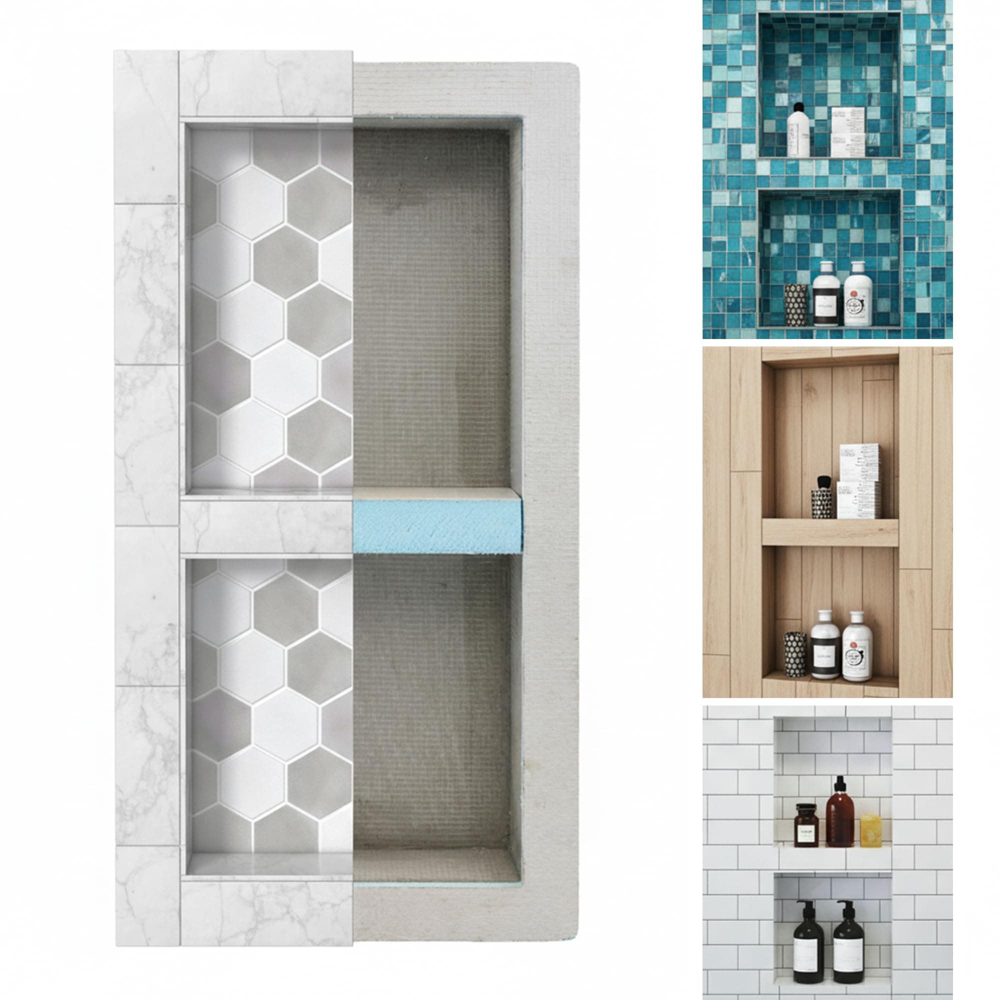 Houseables Shower Niche, Insert Storage Shelf, 12x28 Inch, Installation Size: 13"x29", Leak-Proof, XPS Foam, Two Shelves, Waterproof,Tileable Prefab Shelves for Bathroom, Prefabricated Organizer