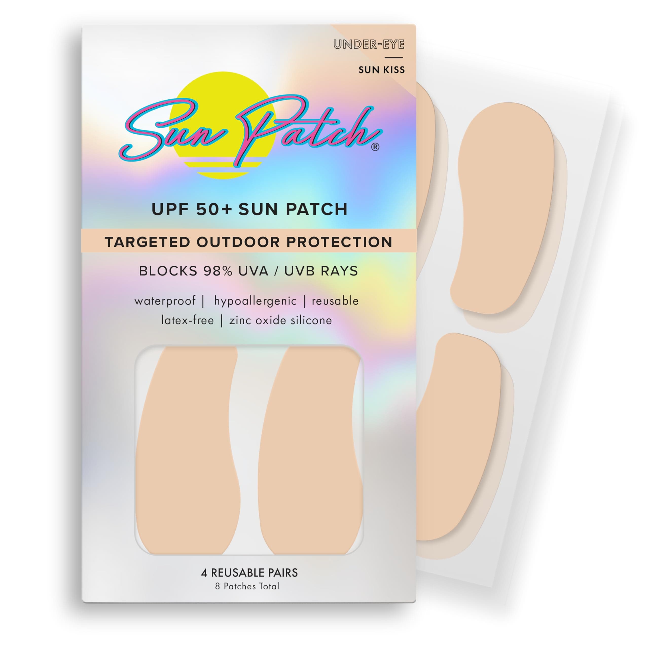 Sun Patch, Reusable Under Eye Sunblock Patches, 100% Silicone Sunscreen Under Eye Patches for UV Protection, Face Stickers with UPF 50, 1 Pack/4 Pairs, Sunkiss (Nude) (Golf, Surf, Swim, Ski & Snow)