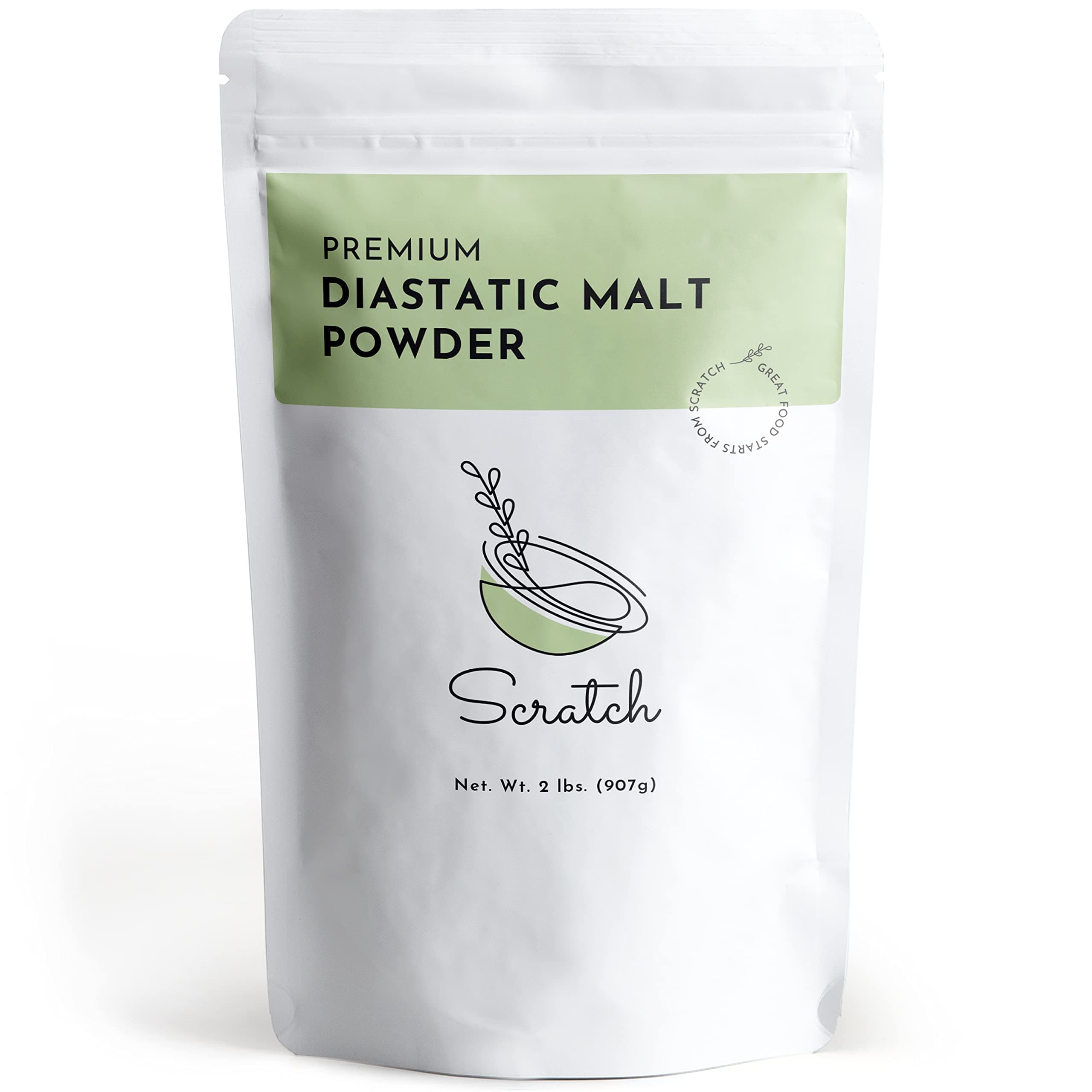 Scratch Diastatic Malt Powder For Baking - (2Lb) Dried Barley Bread Improver Premium Ingredients Breads, Pizzas, Pretzels, Desserts, Shakes And More