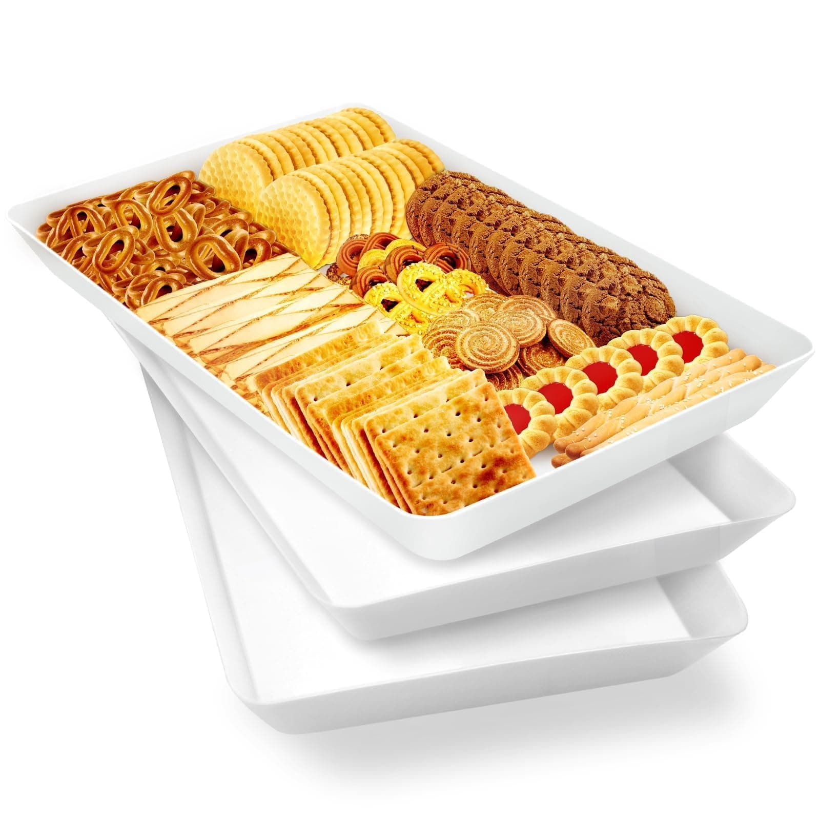 WOWBOX 3 pcs Serving Tray for Entertaining, Serving Platters for Fruit, Cookies, Dessert, Snacks, Reusable Plastic Trays for Serving Food and Pantry Organization in Kitchen & for Parties