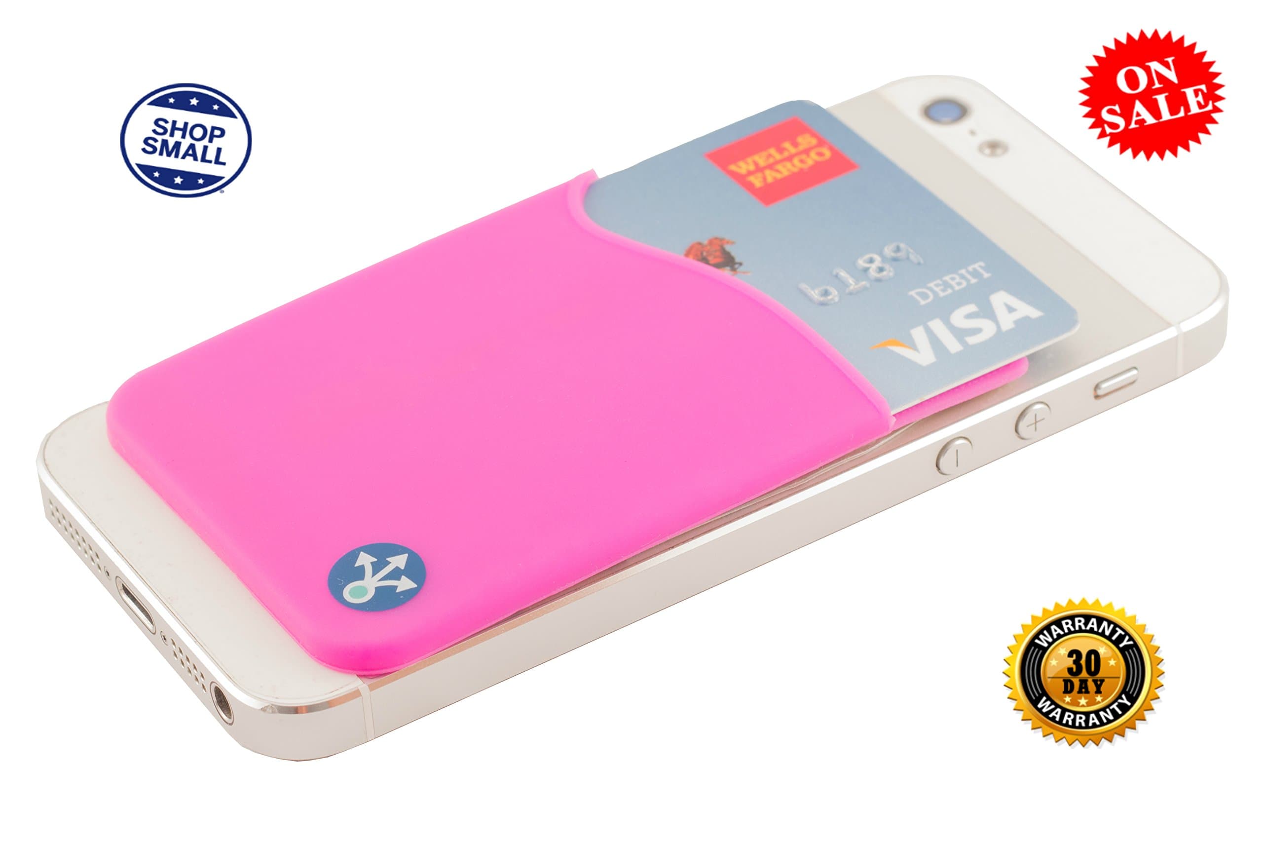 iPhone Pocket for Card, ID, etc. Silicone Wallet for All iPhone, Samsung Galaxy, Android and Almost Every Smart Phone by NJM. (Fuchsia)