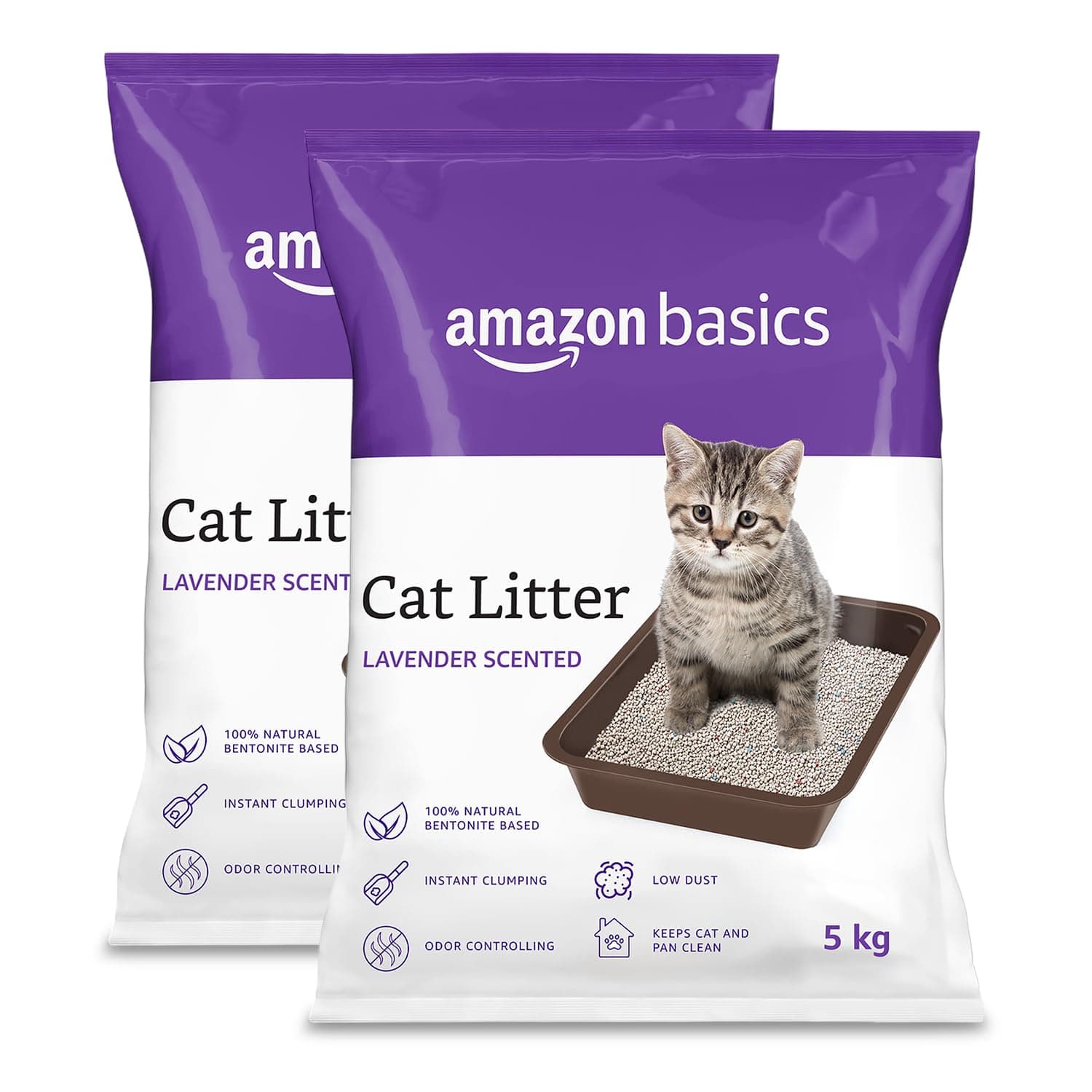 - Amazon Basics Scoopable Smart White Bentonite Scented Cat Litter | 10 Kg | 5 Kg X 2 Packs | Organic | Bentonite From Turkey | Dust-Free | Lavender Fragrance