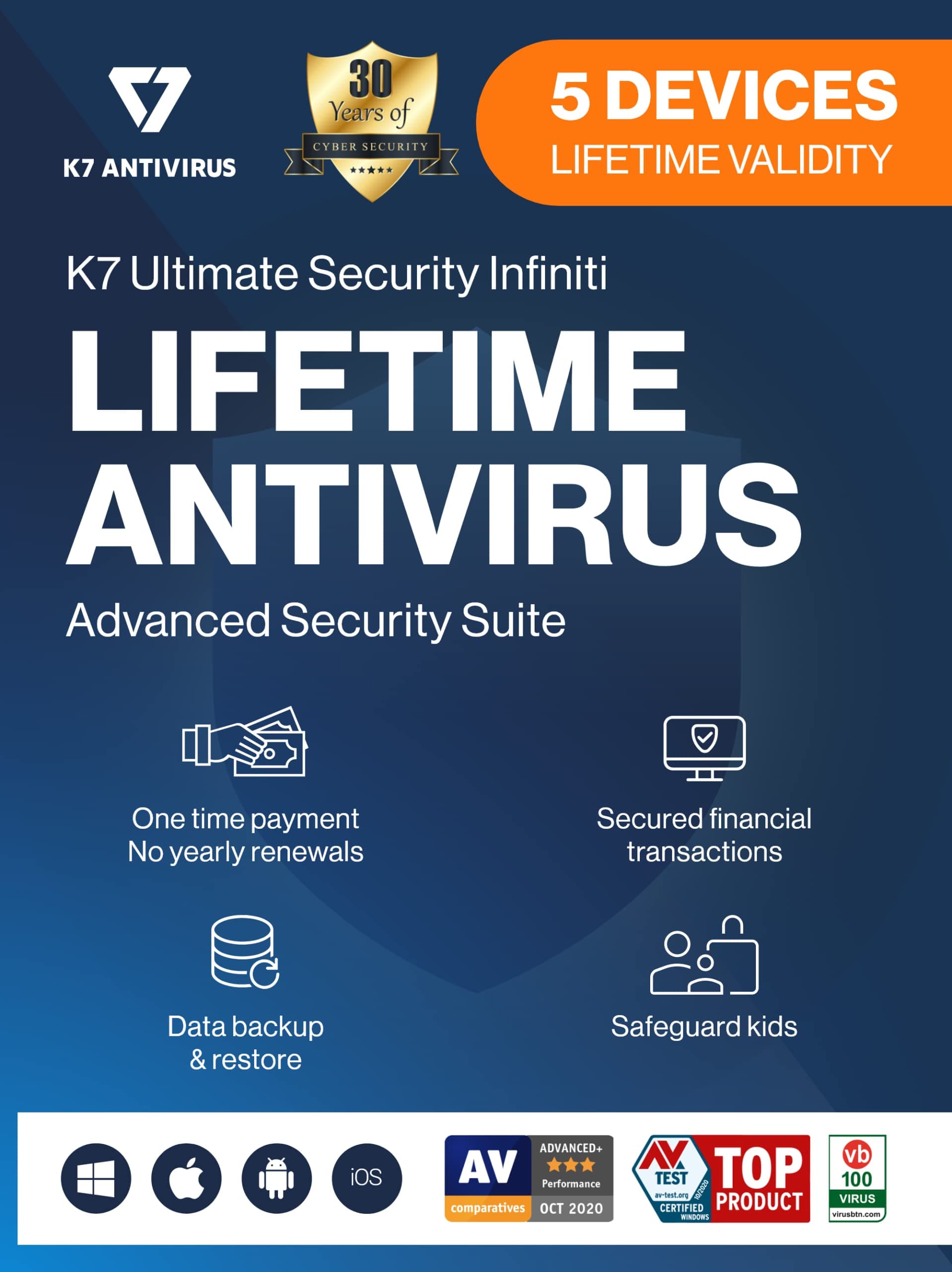 K7 Ultimate Security Infiniti Antivirus 2026| Lifetime Validity, 5 Devices|Threat Protection,Internet Security,Data Backup,Mobile Protection| Windows laptop,PC, Mac®,Phones,Tablets,iOS| 2 hrs Email Delivery