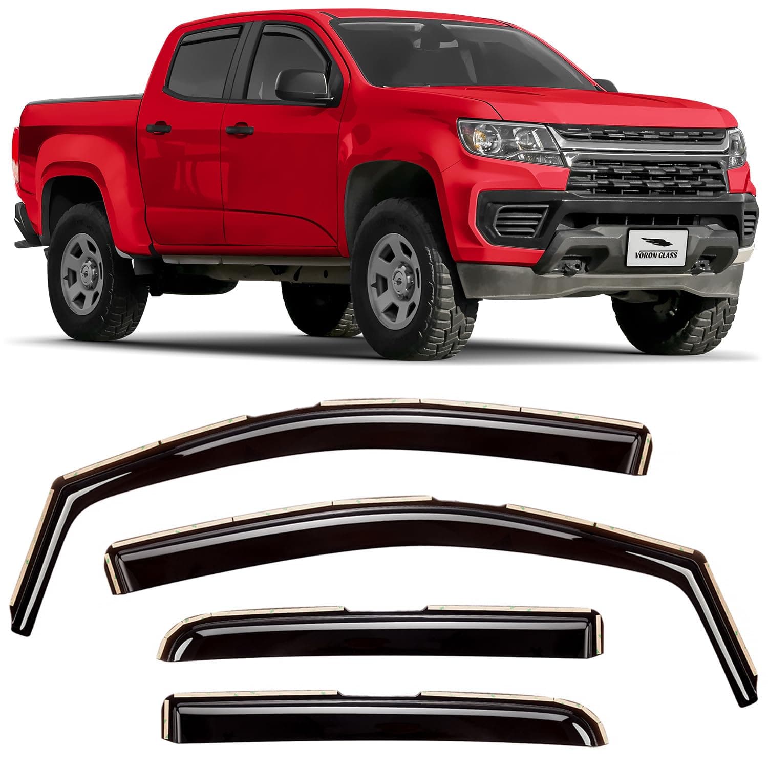 Voron Glass in-Channel Extra Durable Rain Guards for Trucks Chevrolet (Chevy) Colorado/GMC Canyon 2015-2022 Crew Cab, Window Deflectors, Vent Window Visors, 4 Pieces - 220184