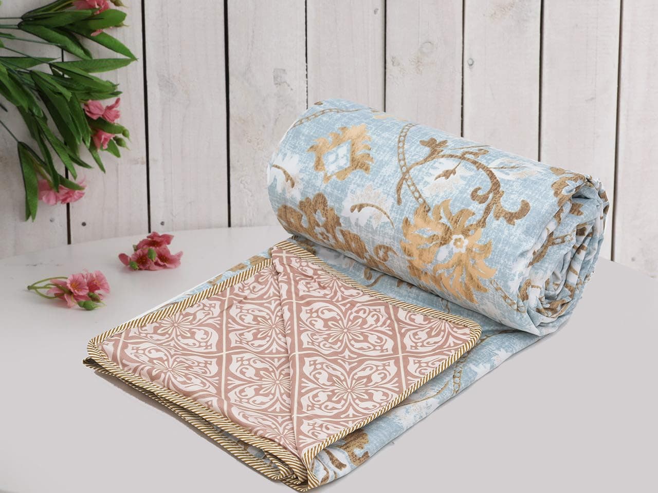 COZY FURNISH Super Soft Brushed Microfiber Cotton 3 Layer Breathable Double Dohar Lightweight Bed Dohar 84X96(Inches) 213X243(CM) Flannel Dohar Throws for Bed (Pink;Grey)| TC - 144