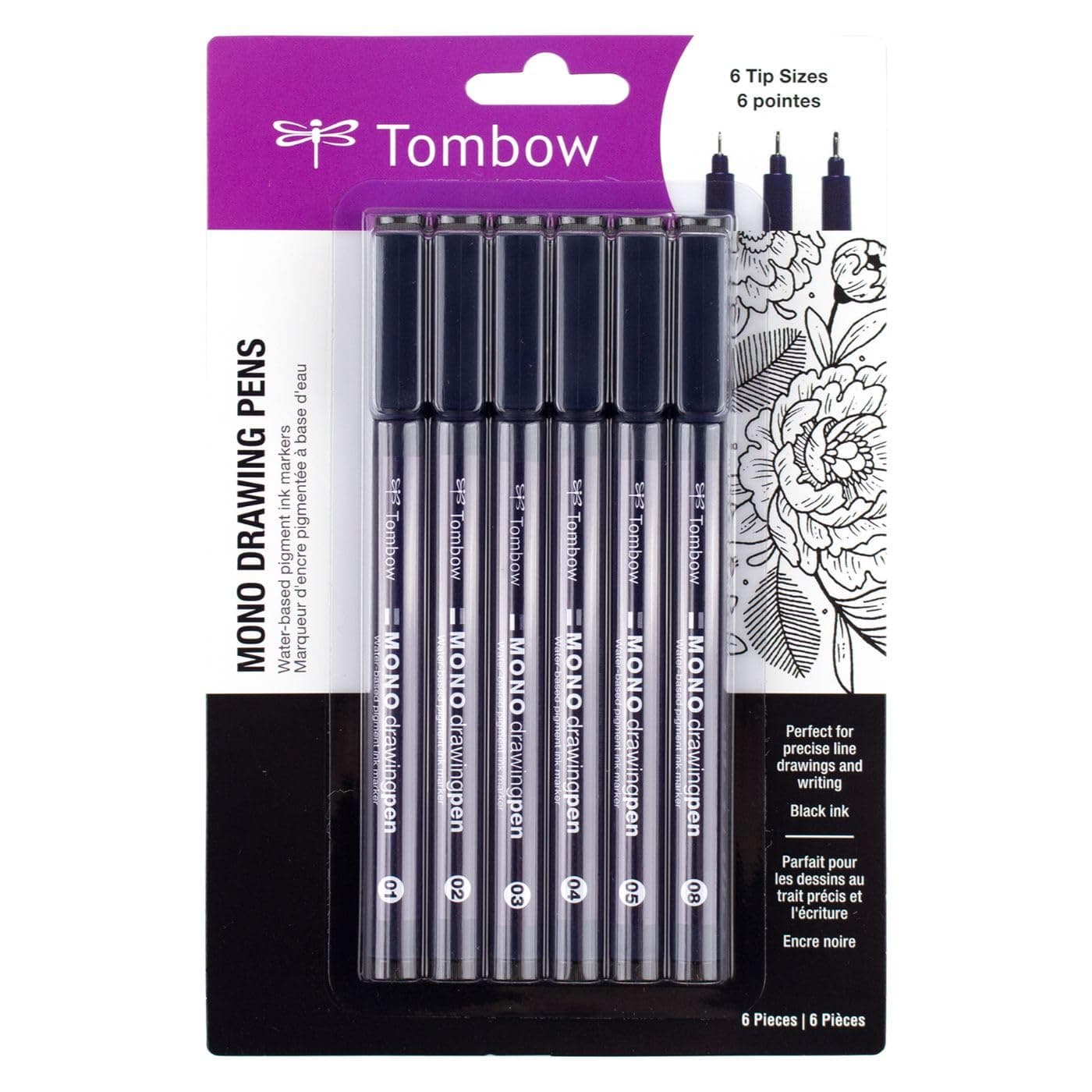 TombowMono Drawing Pen, Black 6 Piece