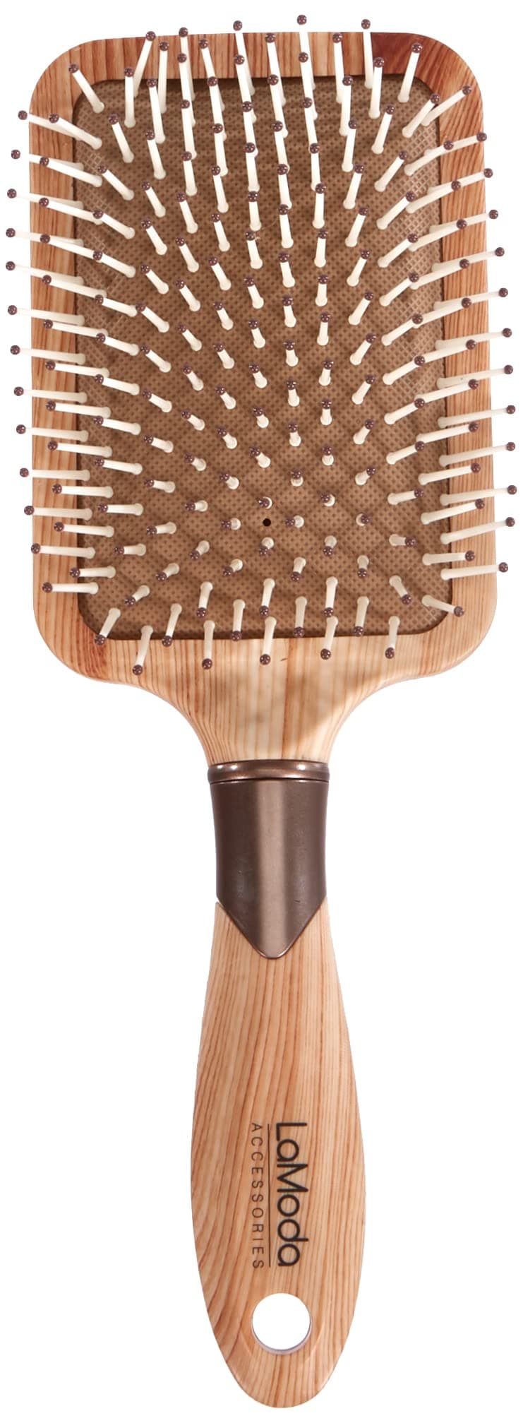 LaModa Bare Essentials Natural Wood-Effect Large Paddle Brush with Rose Gold Detailing for Wet or Dry Hair