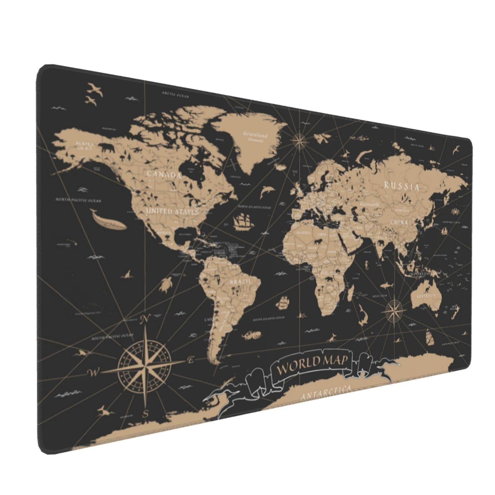 Gaming Mouse Pad Large,Big Mouse Pads for Desk,Non-Slip Rubber Base Extended Mousepad,XXL Keyboard Mouse Mat,Computer Keyboard Desk Pad,35.4x15.8inch,Vintage Black Golden World Map
