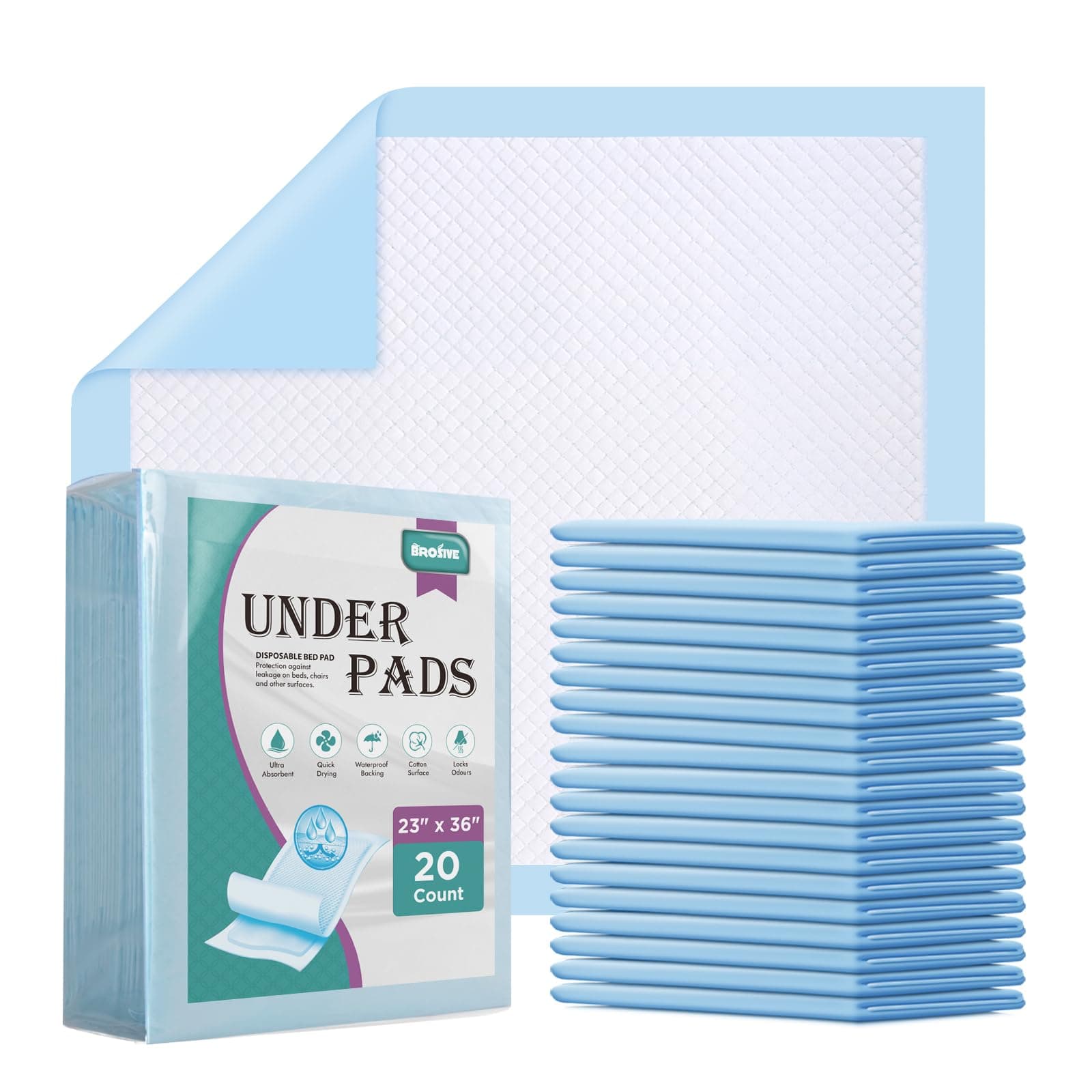 Disposable Bed Pads for Incontinence 23" x 36" - 20 Count, Leak-Proof Chucks Pads for Adults, Kids and Pets, Absorbent Disposable Underpads, Incontinence Bed Pads Disposable for Beds