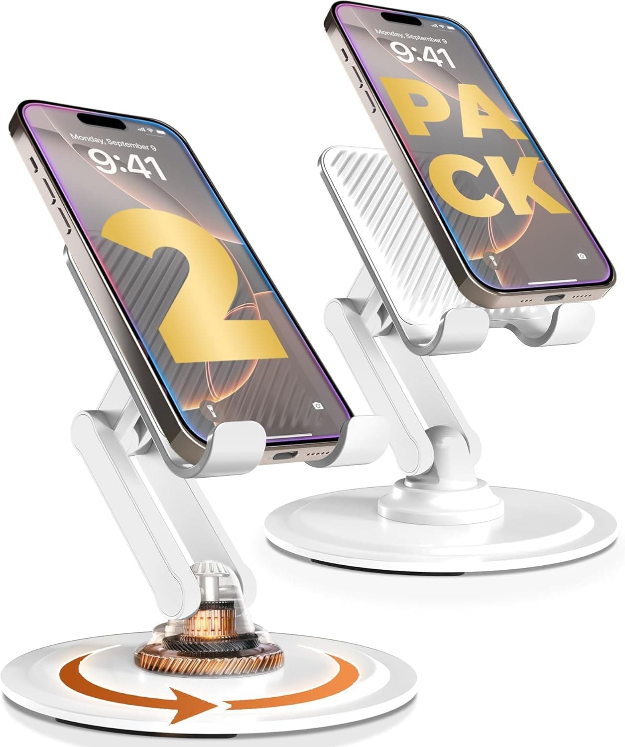 COOPER 360° Stand 2-Pack, Rotating Mobile Phone Stand for Desk | Sturdy Metal Base, Foldable, Portable | Mobile Phone Holder for Desk (Cream White)
