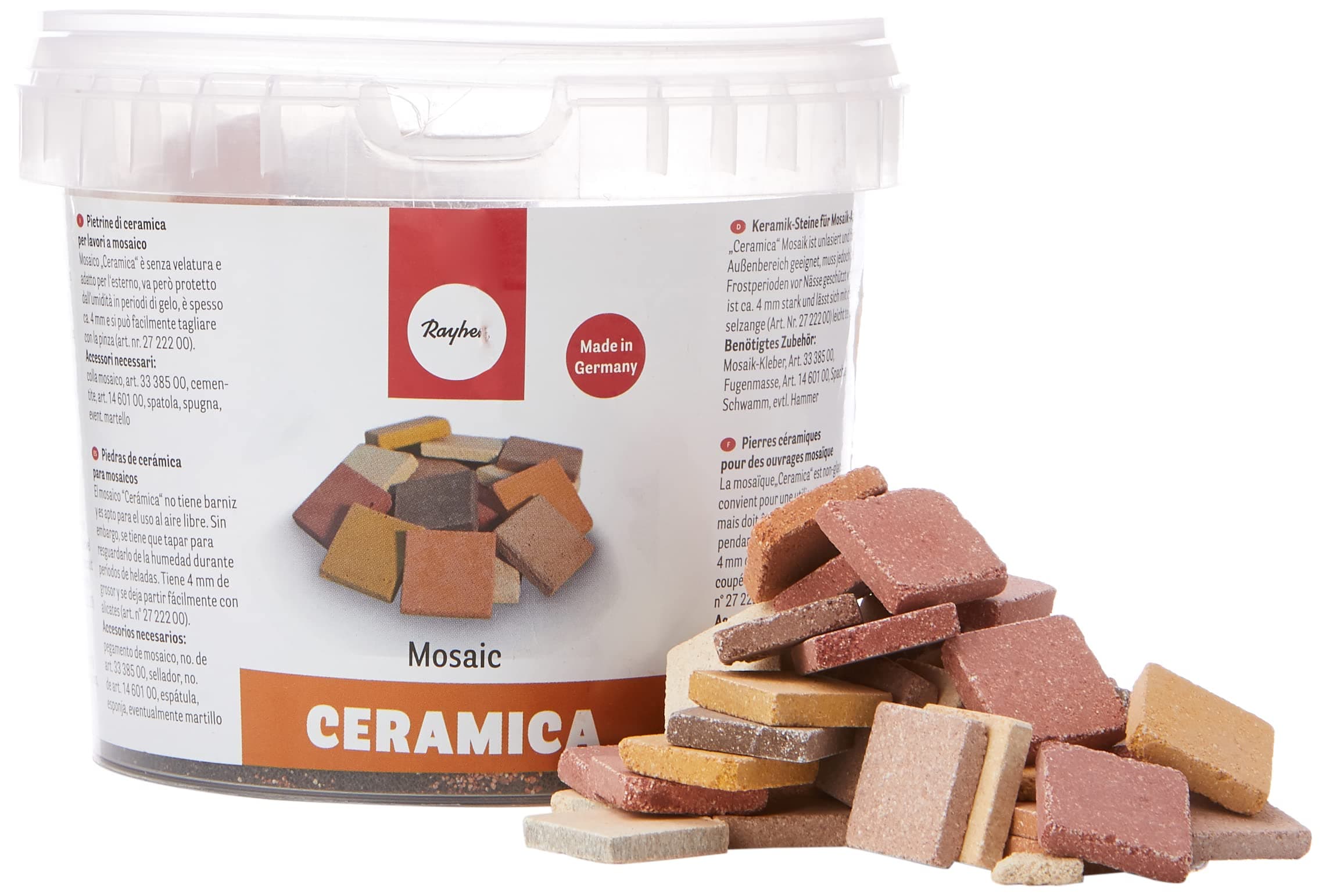 Rayher Unglazed Ceramic Mosaic Tiles with Matt Surface for Arts and Crafts, Squares in the Size 2x2cm, natural colours, 800g, 1453331