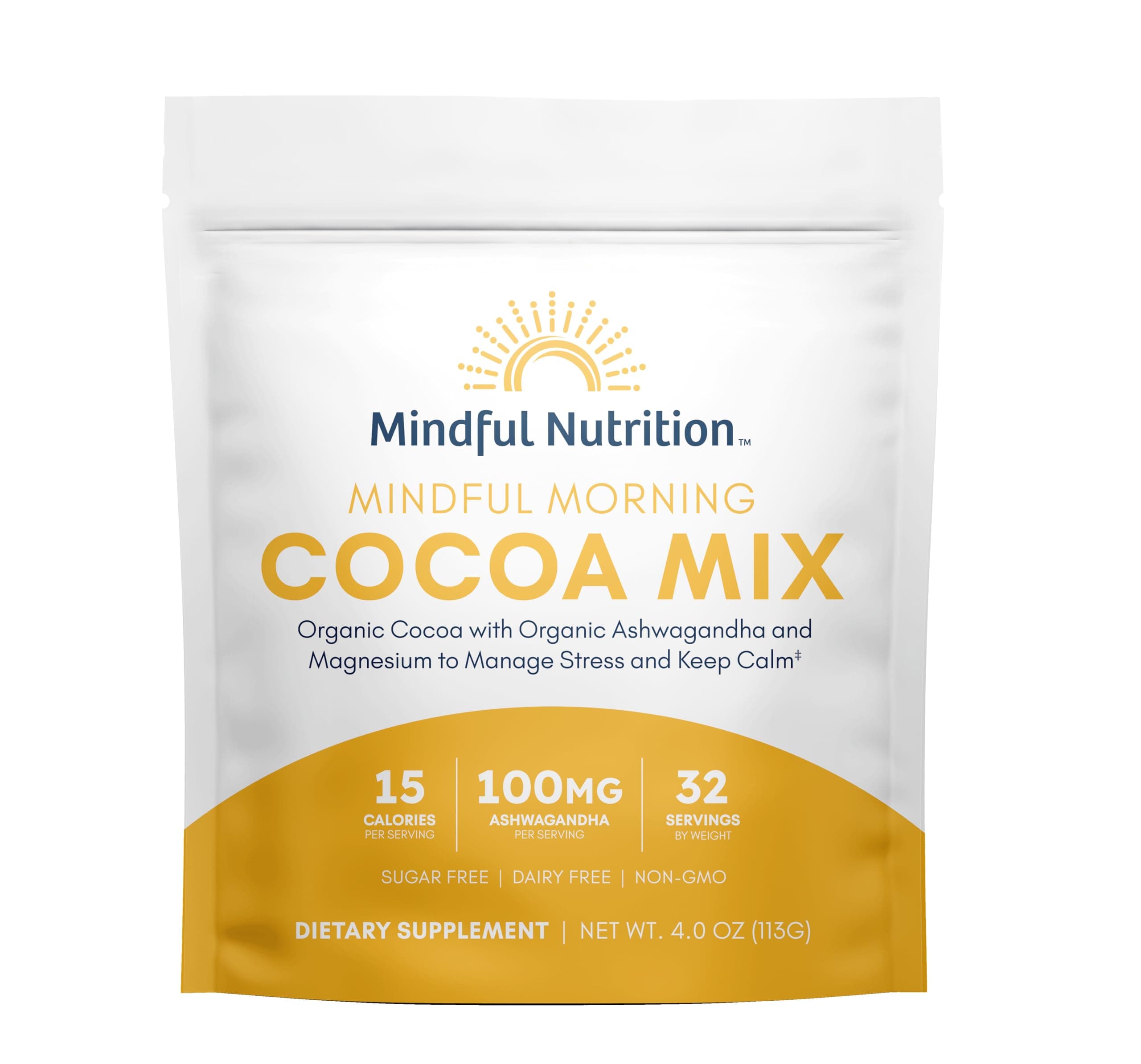 Mindful Nutrition Mindful Morning Sugar Free Adaptogen Hot Cocoa Mix with Organic Ashwagandha and Magnesium to Relax the Mood and Calm the Mind, Natural Stress Relief Supplement Hot Chocolate