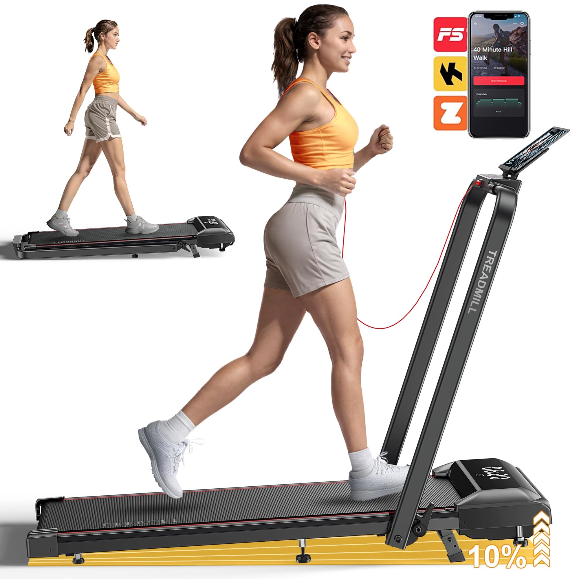 Walking Pad Treadmill with Incline, 2 in 1 Foldable Treadmills for Home Small Office, 300lbs Portable Compact Under Desk Treadmill with App, Remote Control and LED Display
