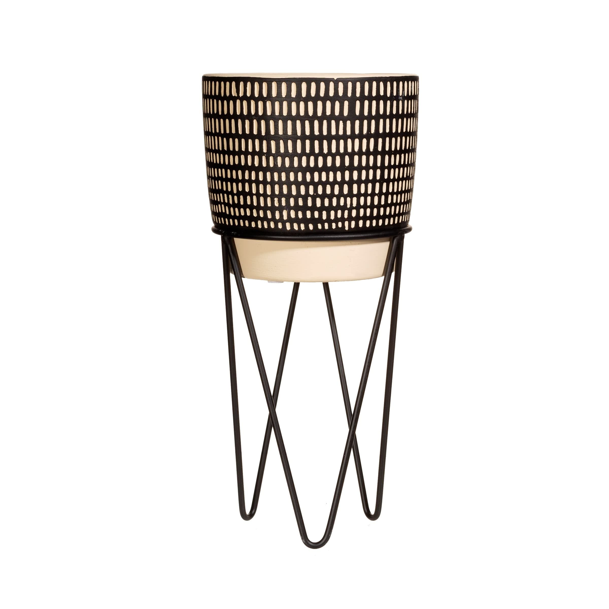 Sass & Belle Black Dash Cement Planter With Wire Stand