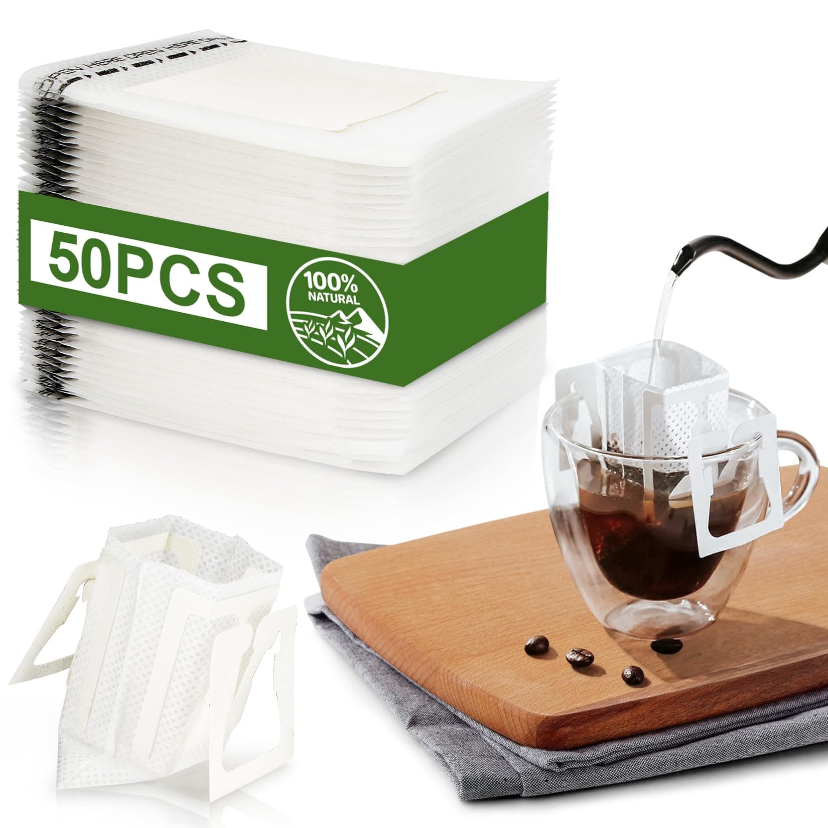 CARGEN 50Pcs Portable Coffee Filter Paper Bag - Hanging Ear Drip Coffee Bags Single Serve Disposable Pour Over Filter Bag for Camping, Backpacking, Travel, Office, Home, Outdoor and on the go