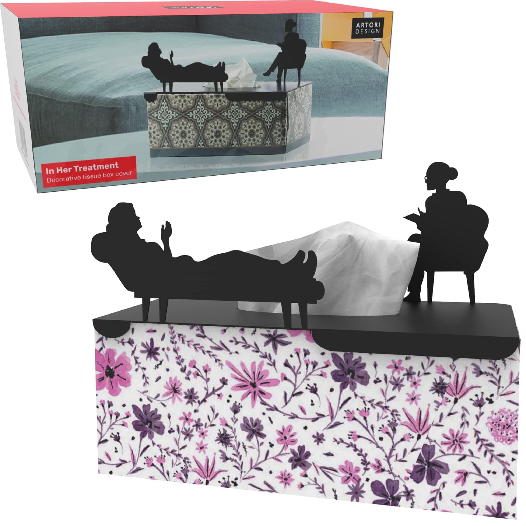 Tissue Box Cover Rectangular in Her Treatment - Psychologist Gifts, Therapist Office Decor - Flat Box Tissue Holder