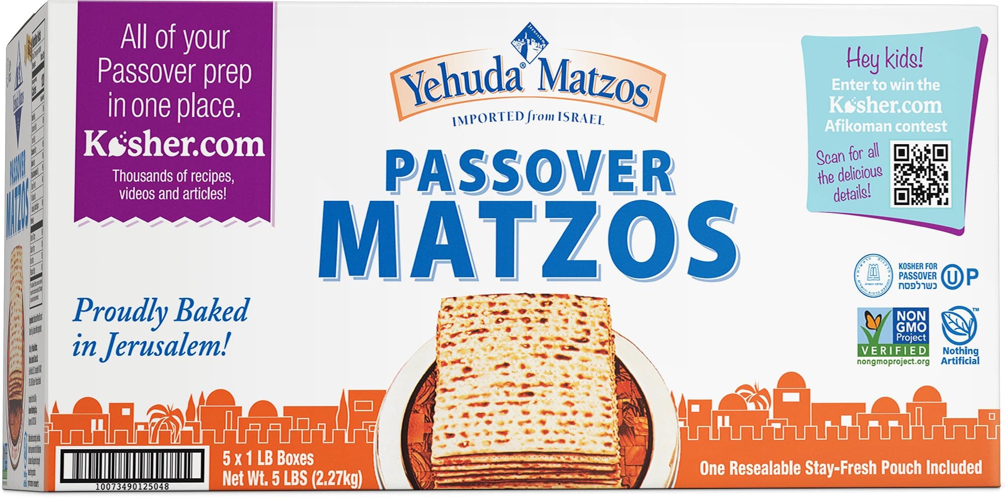 Yehuda Freshly Baked Passover Matzo, 1 LB (5 Pack) | Bonus 1 Resealable Stay Fresh Pouch | Super Crisp & Delicious! | Fresh for 2025