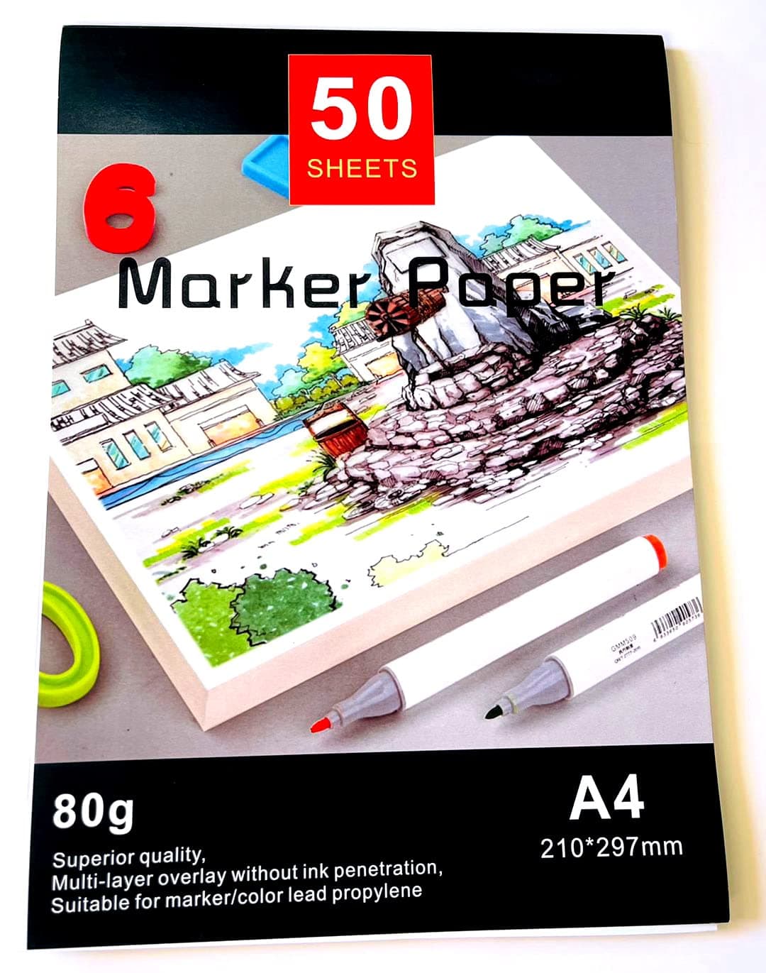 PREMIFY 50 Sheets A4 Smooth Texture Marker Sketchpad, 80GSM Sketch Book for Painting - Drawing - Pencils, Pens & Markers Sketch Pad Top Glued Sketchbook Markerpad