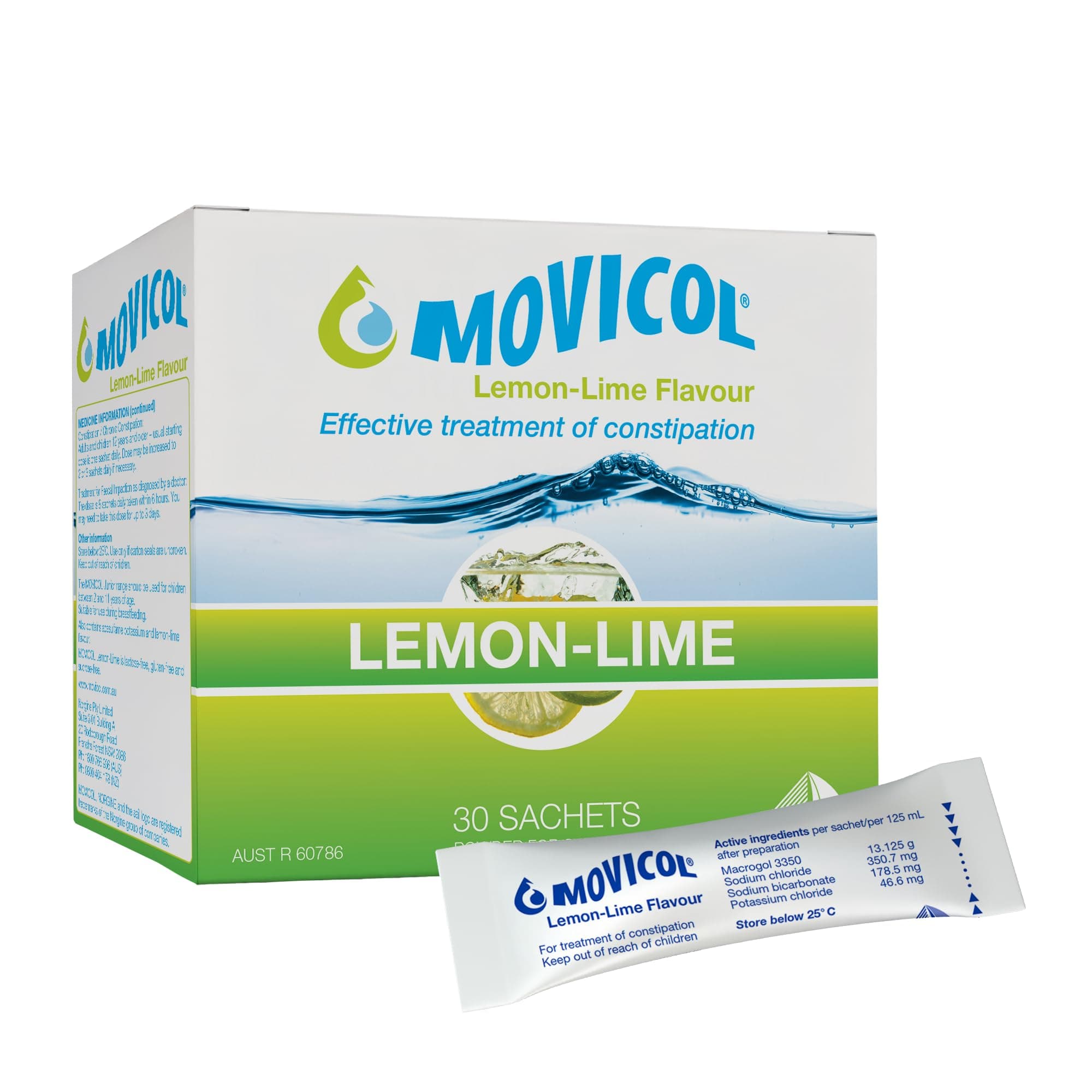Movicol Relieve of Constipation to Restore Comfortable Bowel Movements - Lemon - Lime Flavor - 30 Sachets