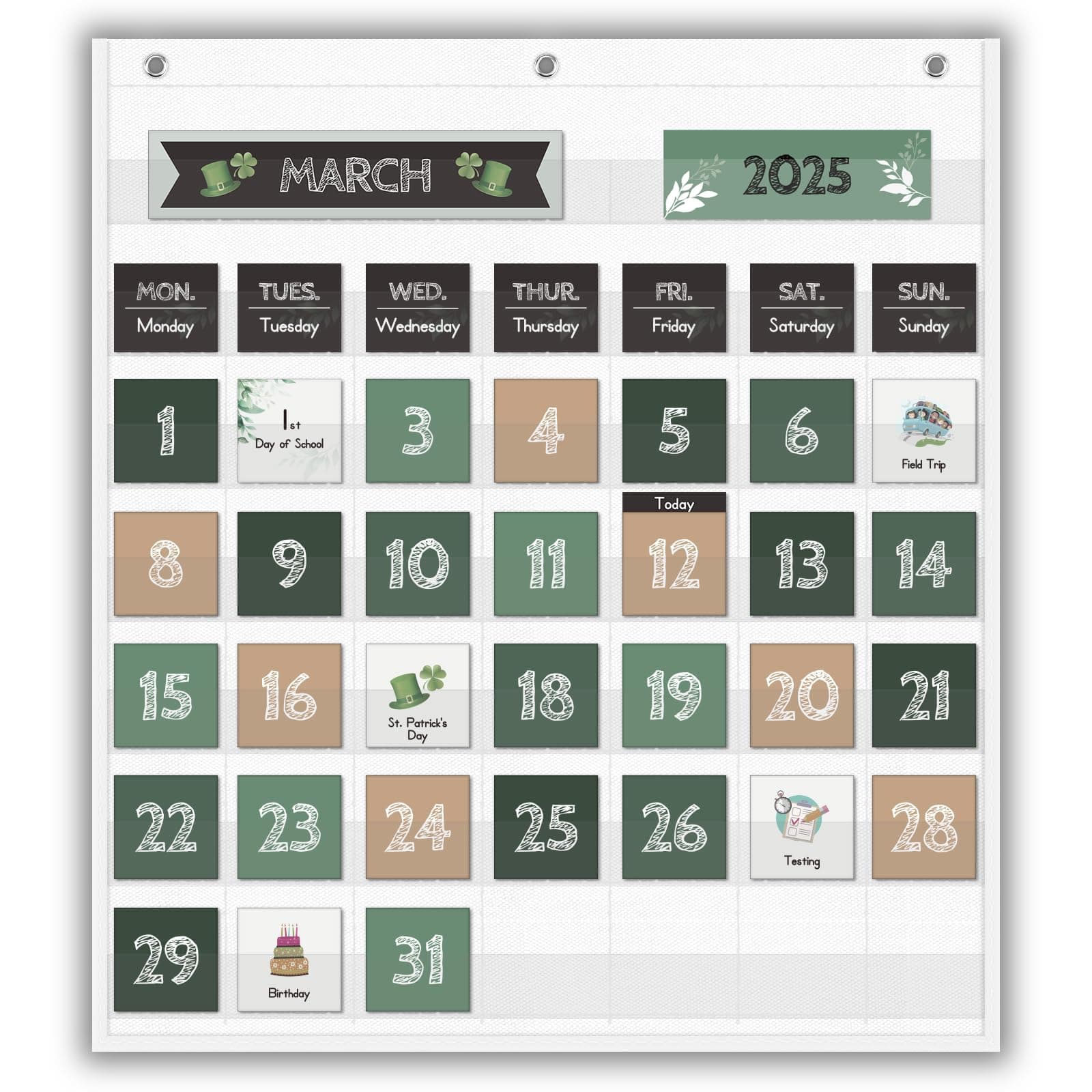 Eamay Boho Greenery Calendar Pocket Chart with 82 Cards for Kids Learning,Classroom and Home School Décor