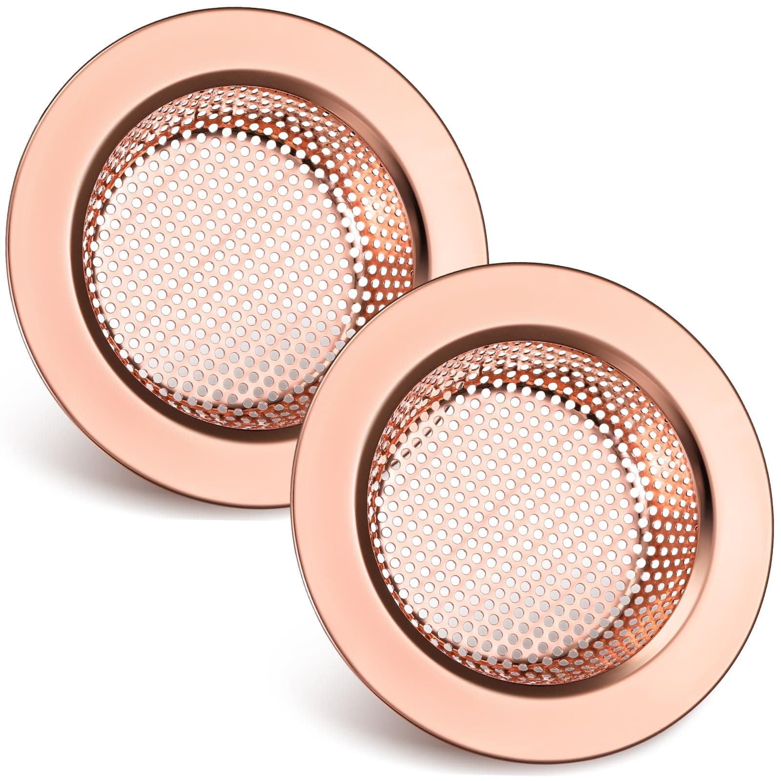 Retisee 2 Pcs Sink Strainer Stainless Steel Kitchen Sink Drain Strainer Basket Cover Mesh Hair Food Catcher, Large Wide Rim of 4.4 Diameter(Rose Gold)