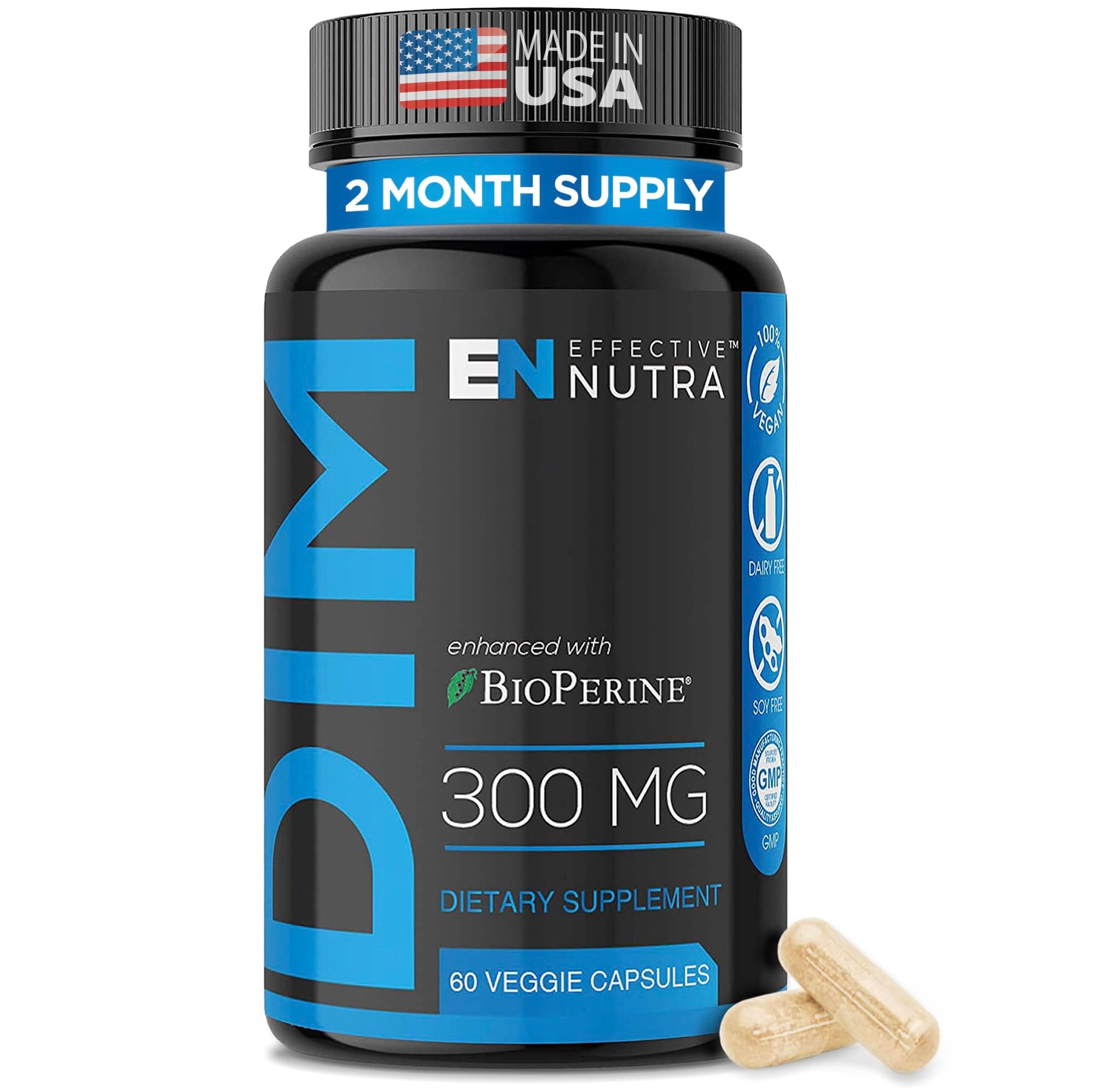 Effective Nutra Dim Supplement 300mg with BioPerine - Extra Strength Estrogen Blocker for Men & Women - Hormone & Metabolism Support - 2 Month Supply