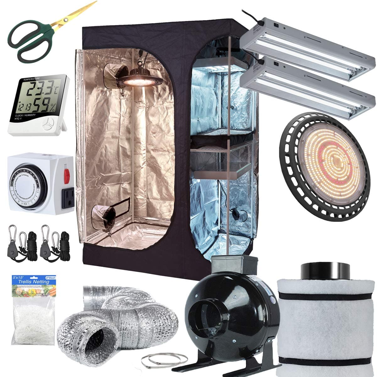 Anjeet TopoLite Grow Tent Setup Complete Kit New TECH UFO LED 600W Grow Light + 4" Filter Kit + 36"x24"x53" Dark Room + Hydroponic Indoor Plants Growing System Accessories (36"x24"x53" Grow Kit)