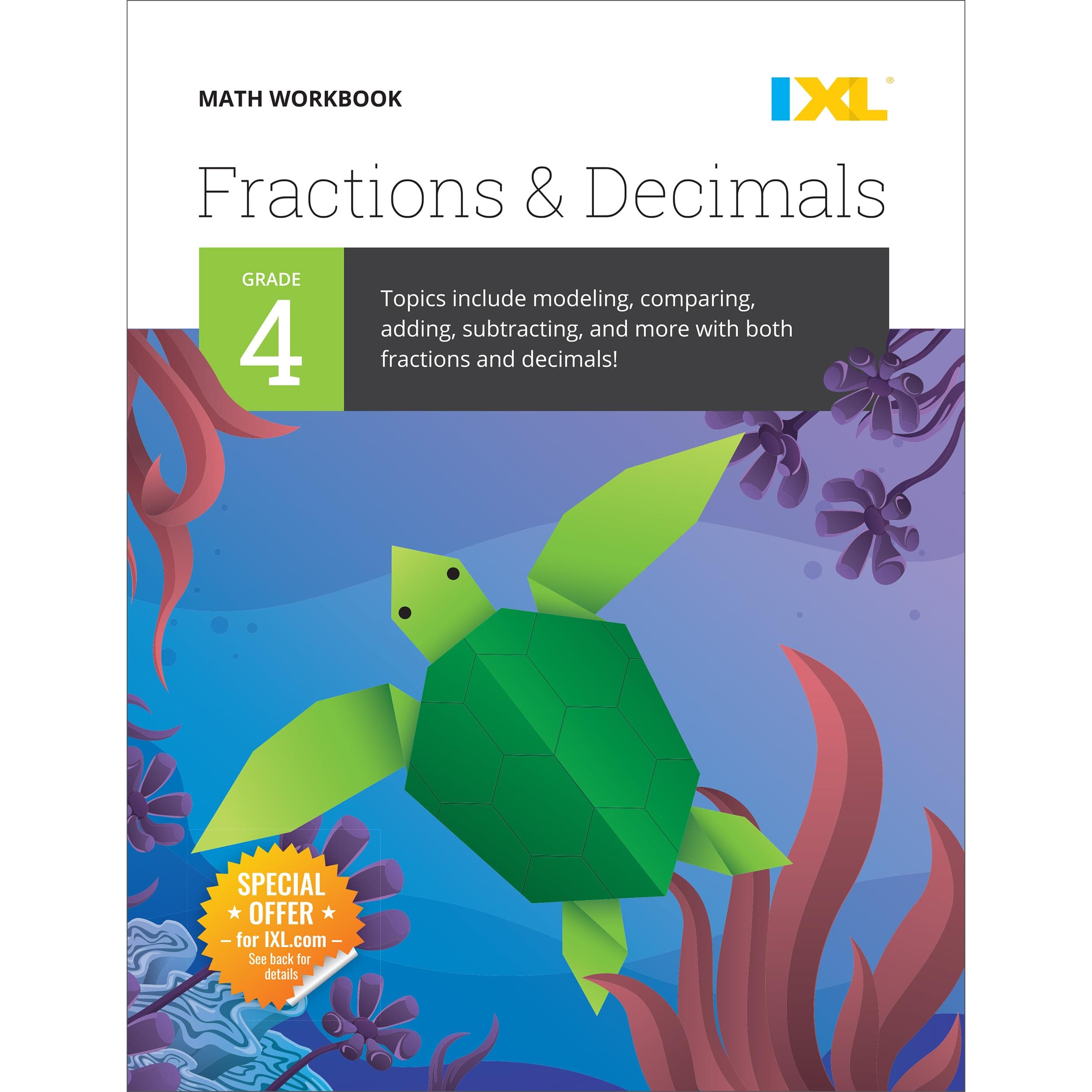 Fractions & Decimals Math Workbook - Grade 4