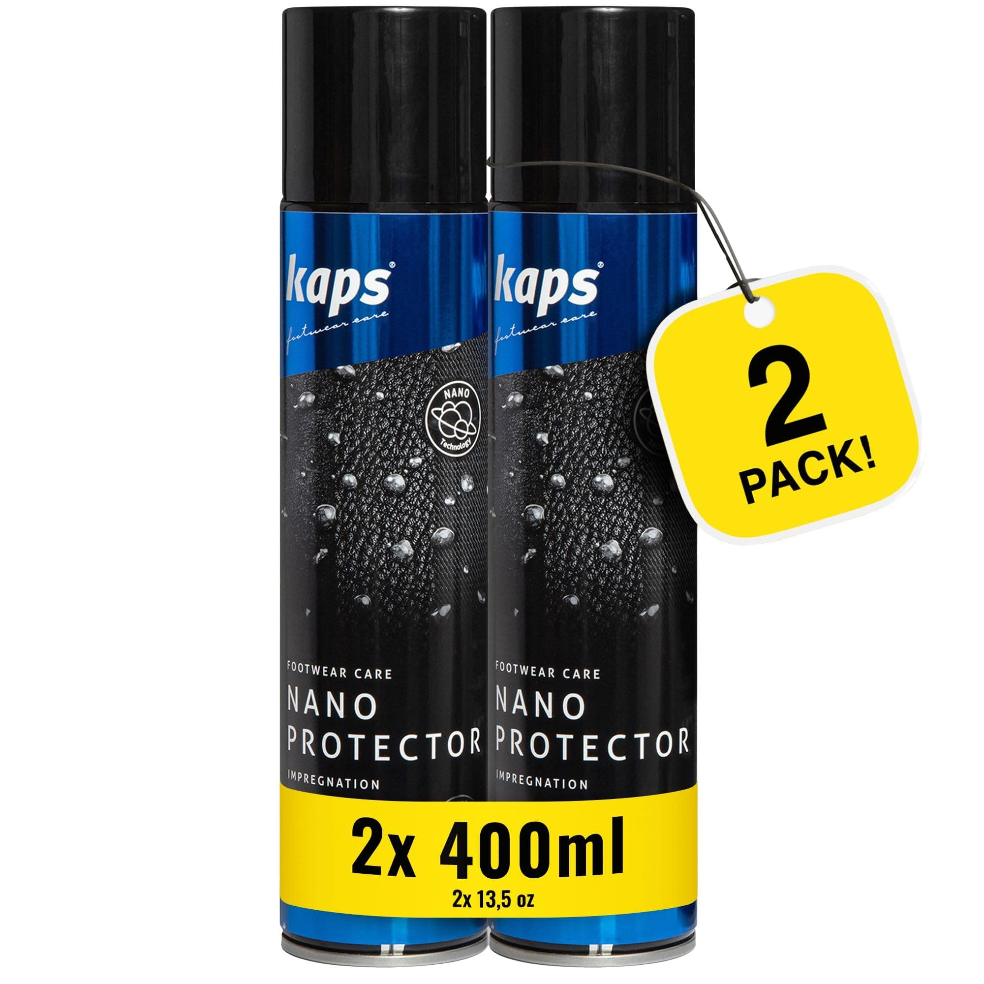 – Kaps Shoe Protector Spray – Waterproofing for Shoes, Boots & Trainers – 2x400ml Nano Protector, Leather, Nubuck, Suede, Textiles & TEX