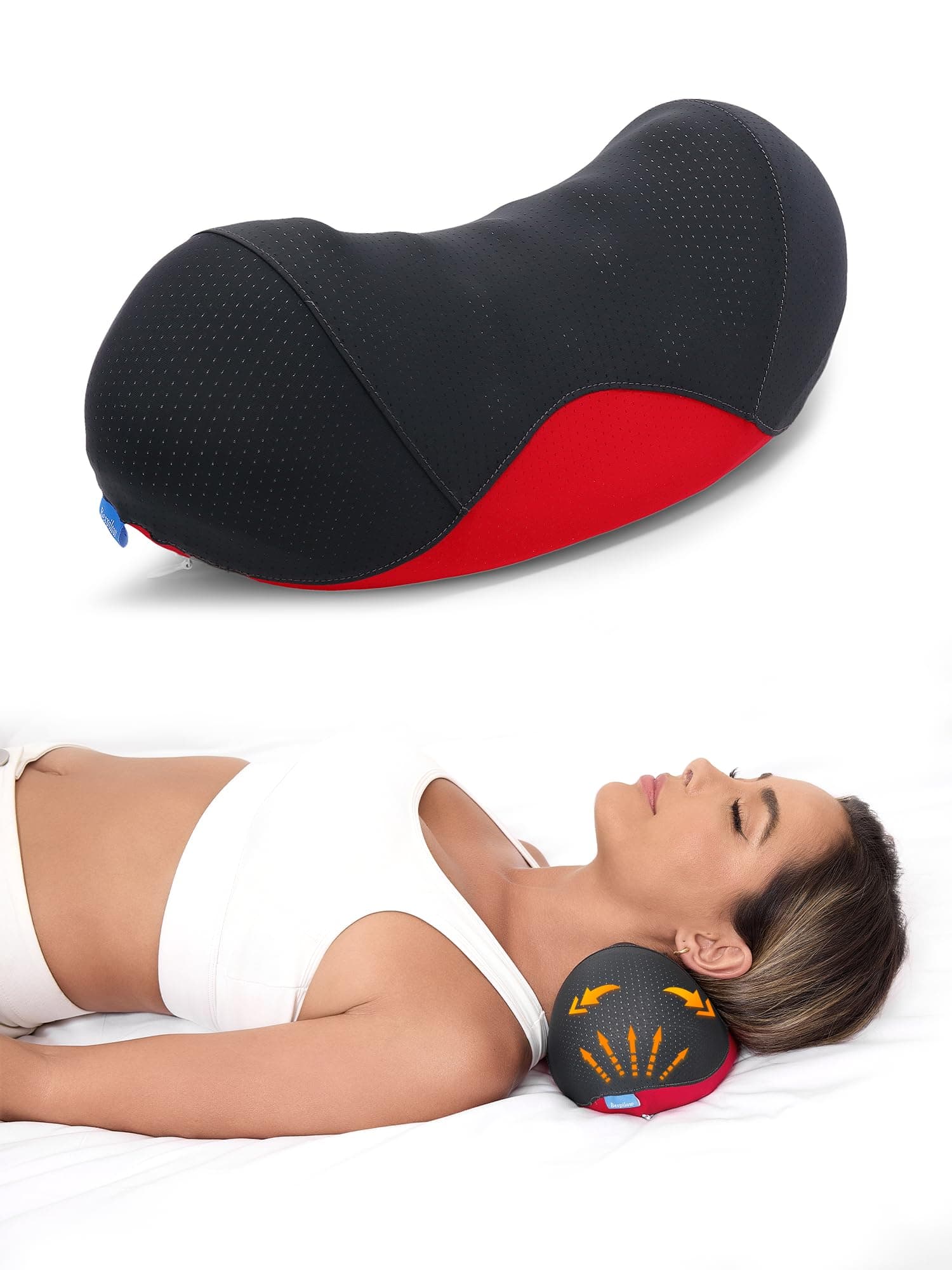 Bespilow Cervical Neck Pillow for Pain Relief, Dual-Layer Memory Foam Orthopedic Contour Pillow for Office,Travel, Ergonomic Neck Support for Back Sleepers,Cooling Breathable Case (US Design Patented)